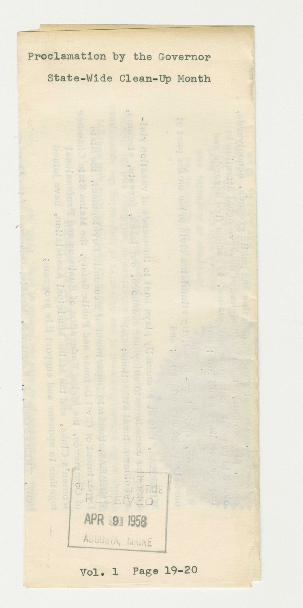 Miniature of State-Wide Clean-Up Month Proclamation