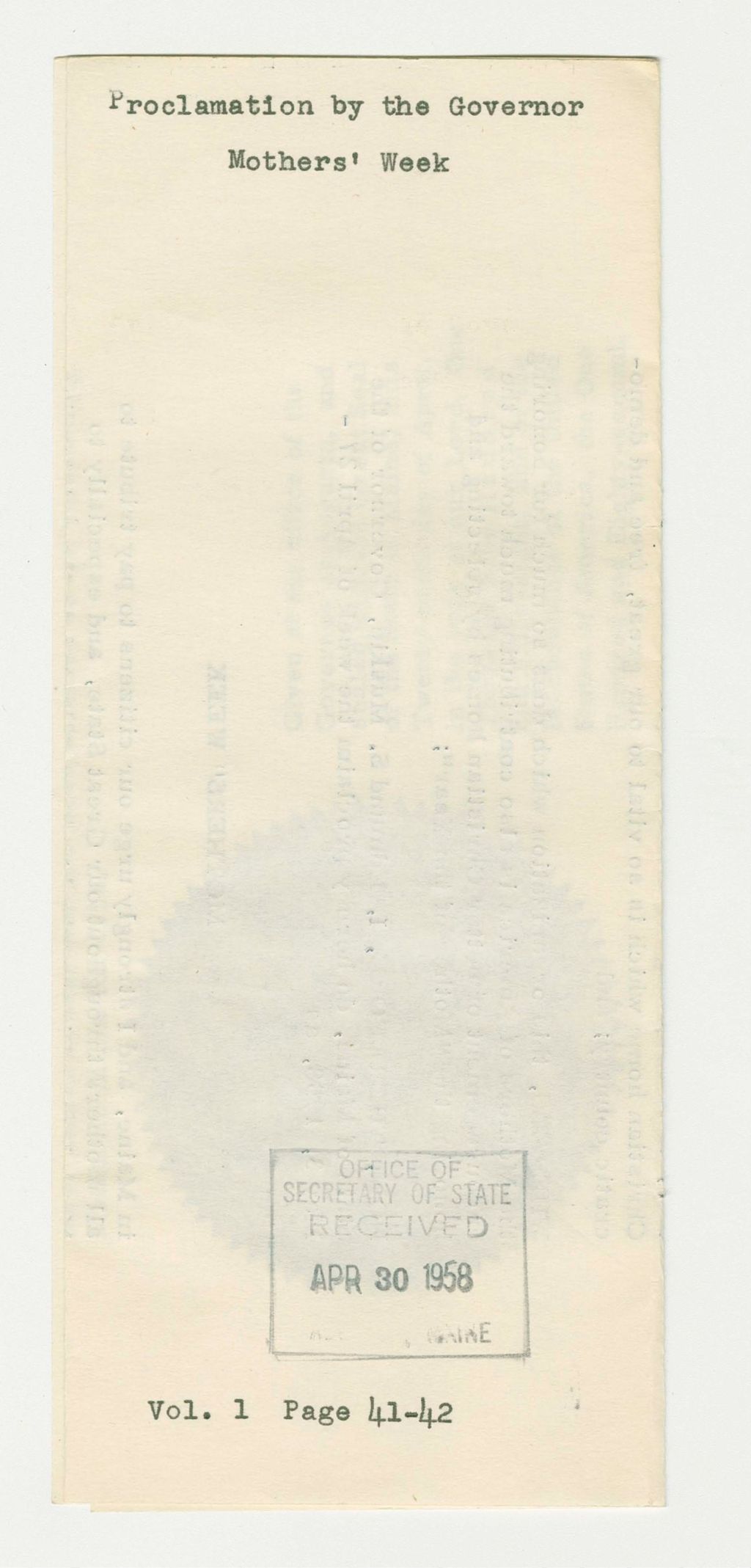 Miniature of Mother's Week Proclamation