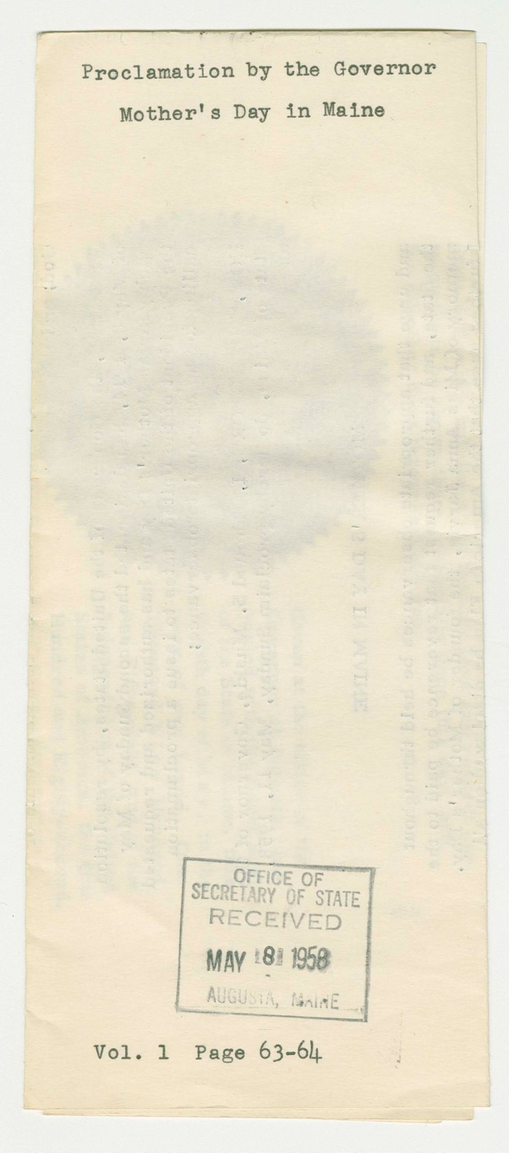 Miniature of Mother's Day in Maine Proclamation
