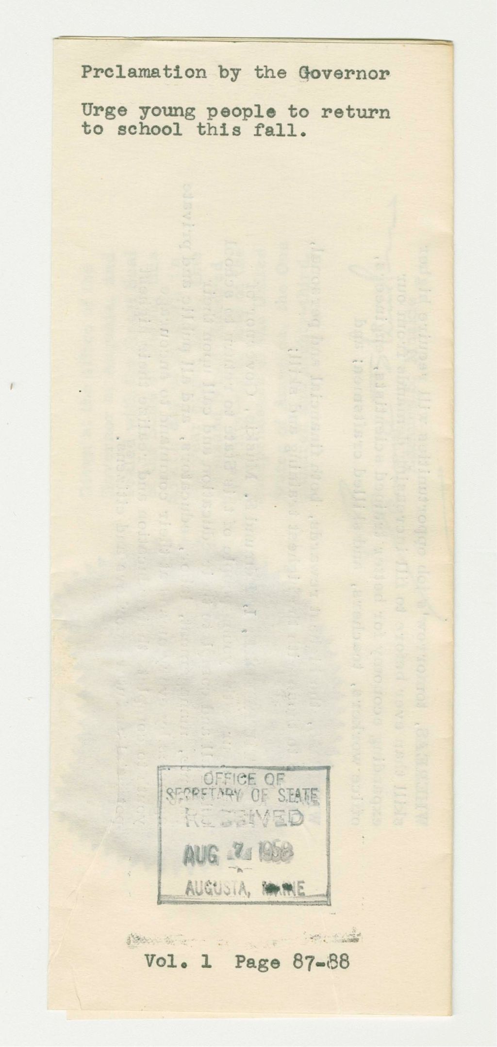 Miniature of Urge young people to return to school this fall Proclamation