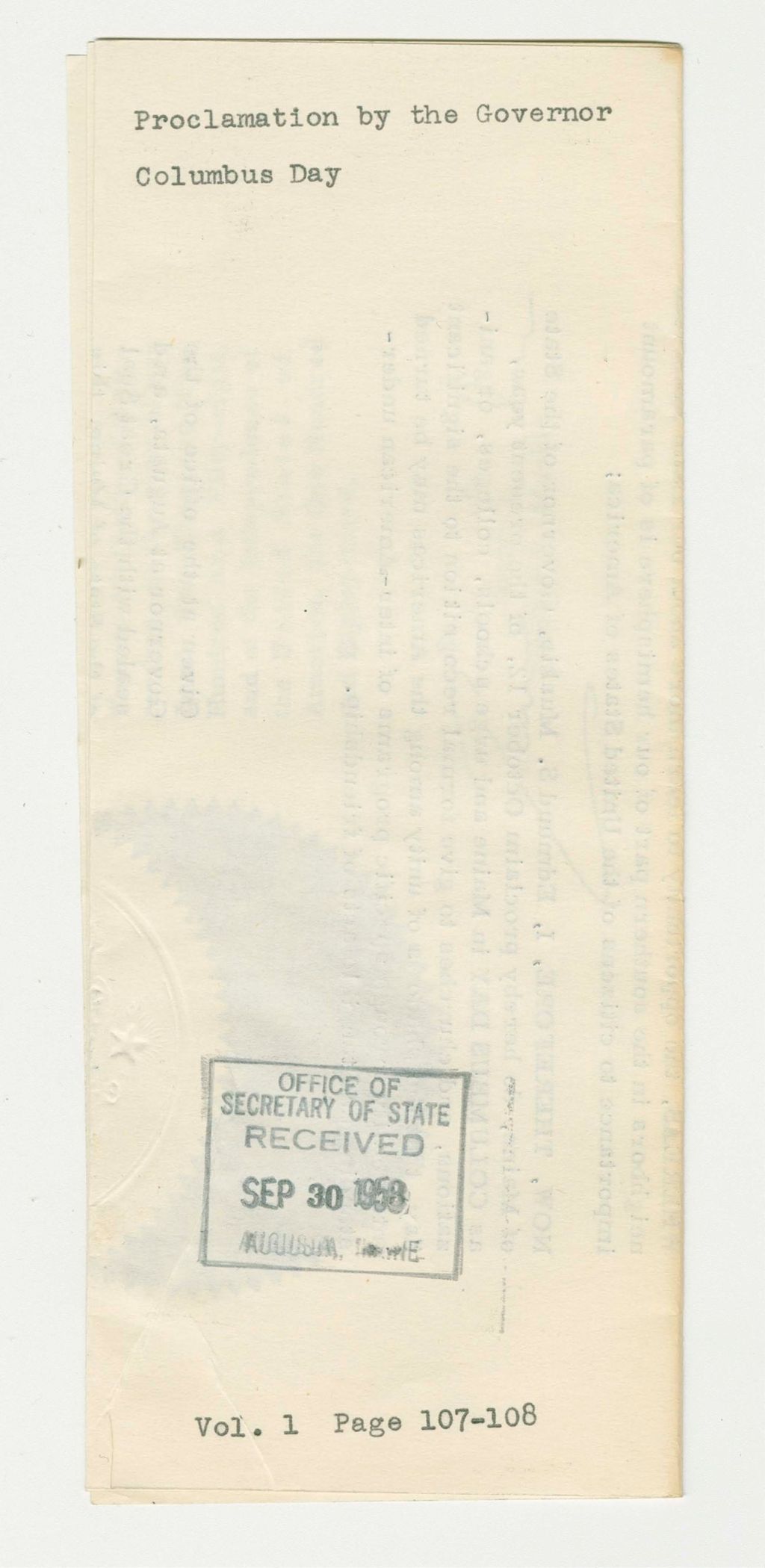 Miniature of Columbus Day Proclamation