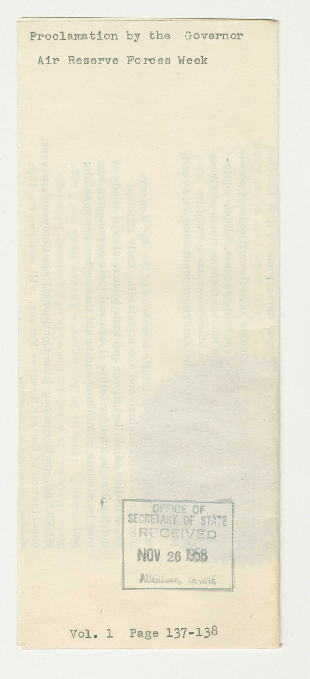 Miniature of Air Reserve Forces Week Proclamation