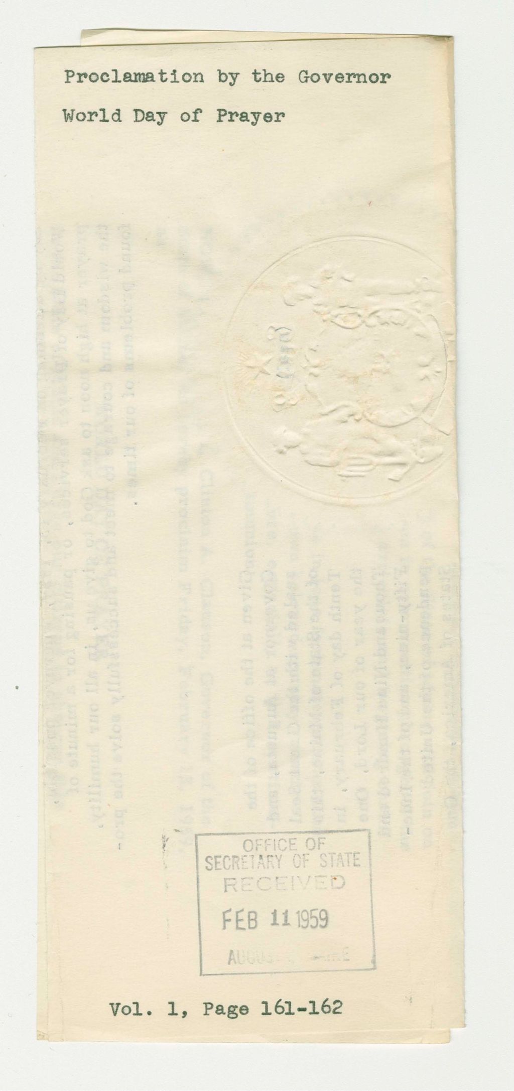 Miniature of World Day of Prayer Proclamation