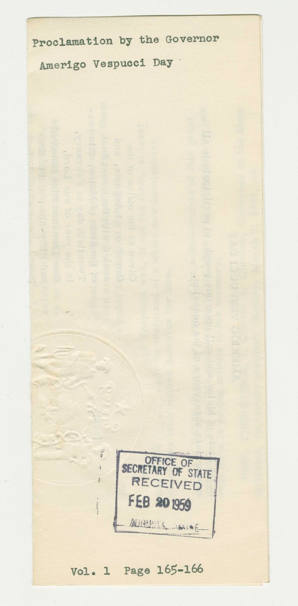 Miniature of Amerigo Vespucci Day Proclamation