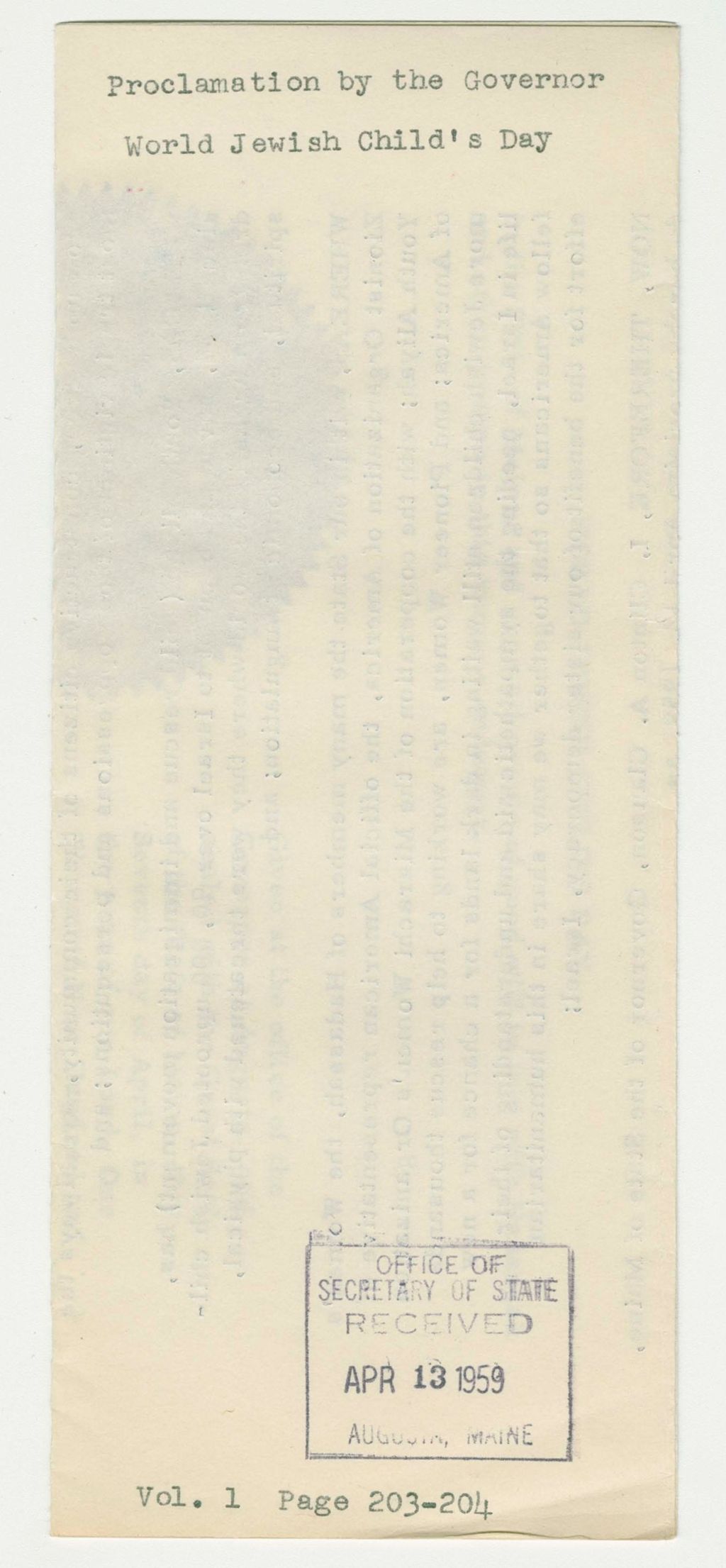 Miniature of World Jewish Child's Day Proclamation