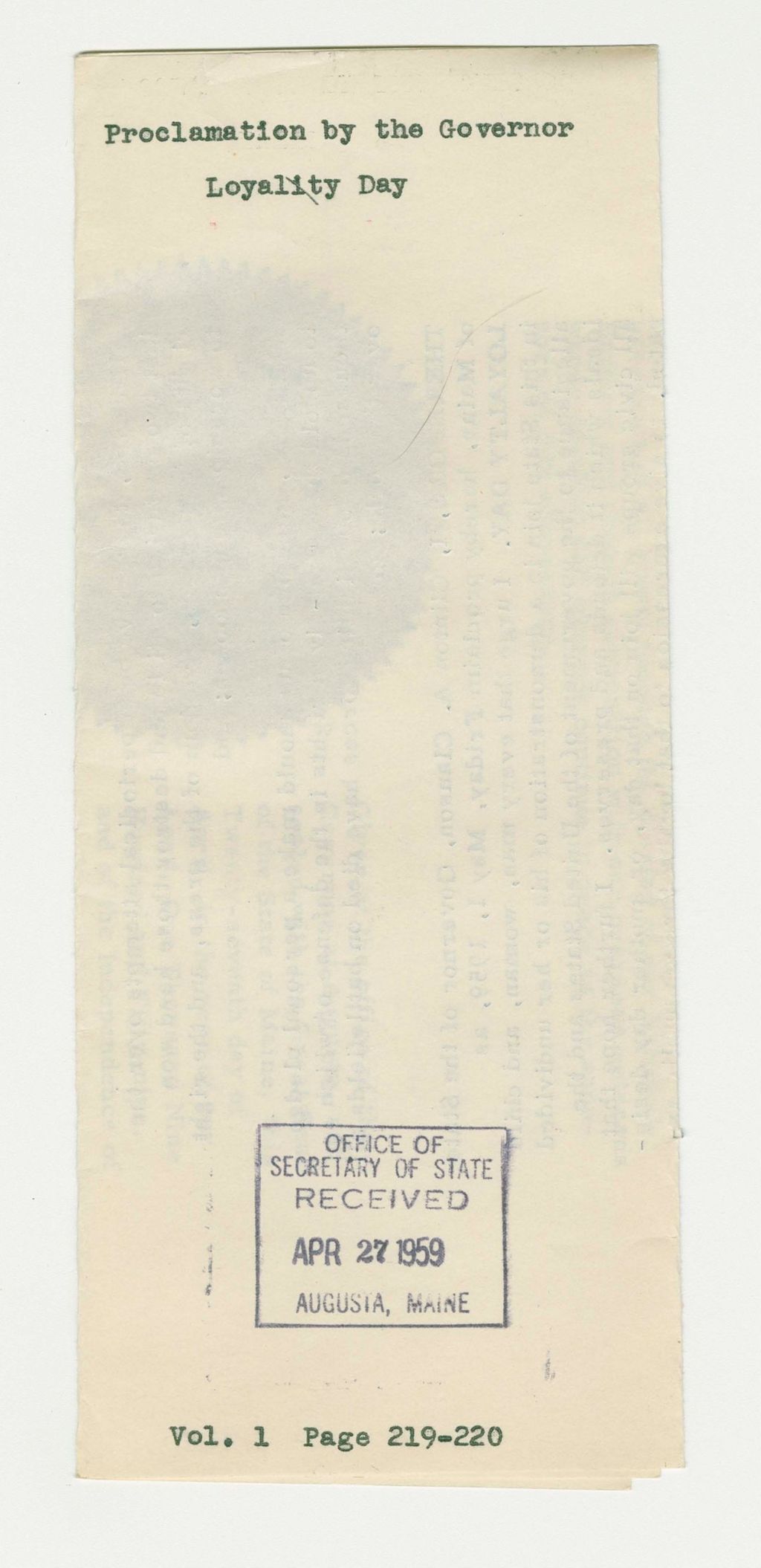 Miniature of Loyalty Day Proclamation