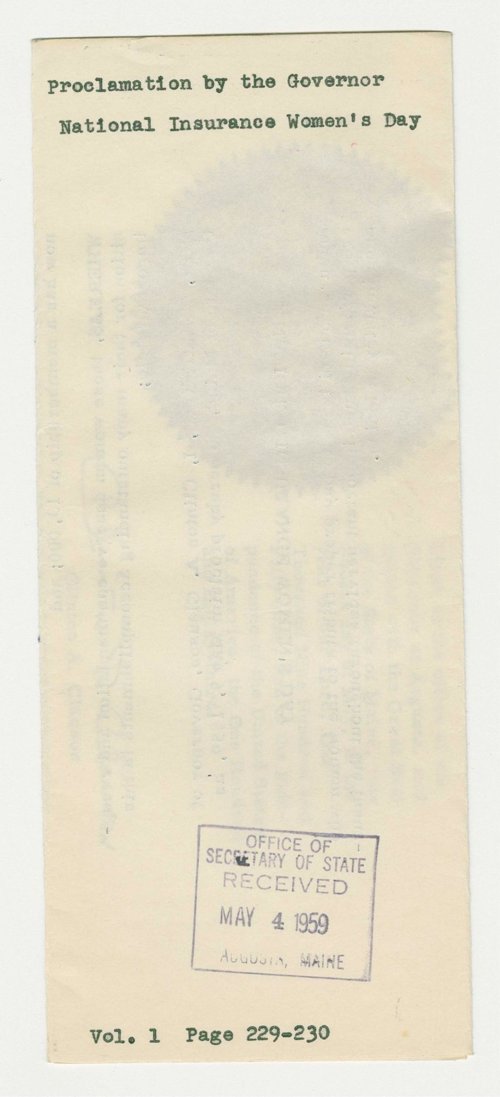 Miniature of National Insurance Women's Day Proclamation