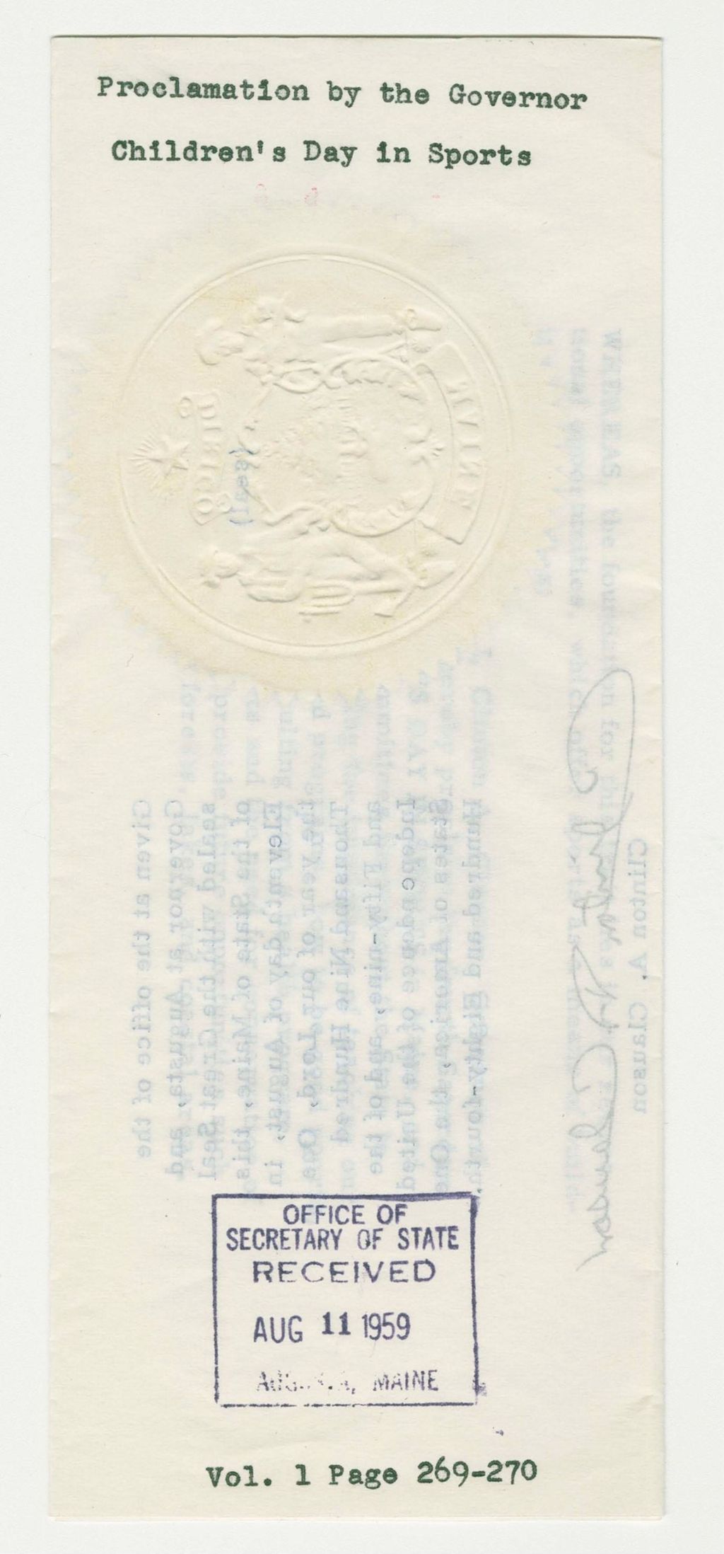 Miniature of Children's Day in Sports Proclamation