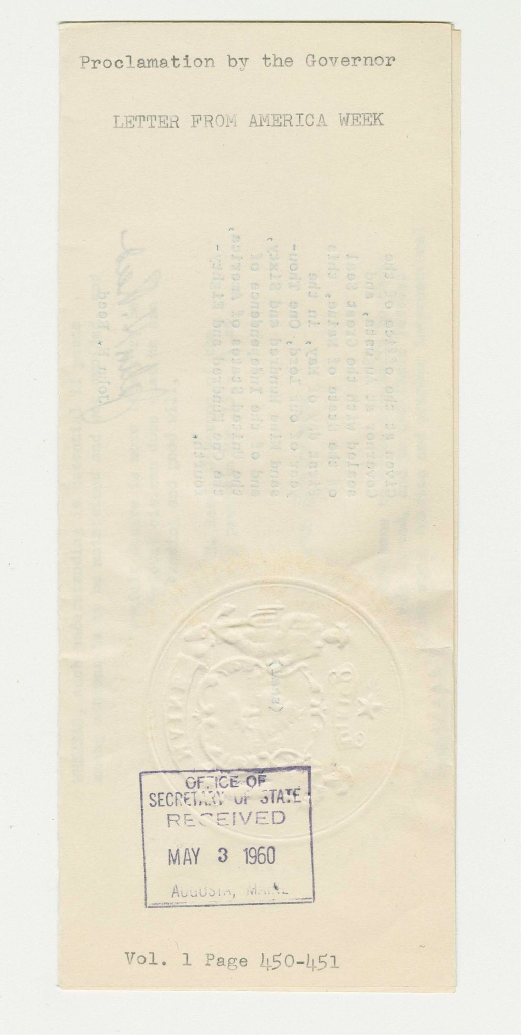 Miniature of Letter from America Week Proclamation