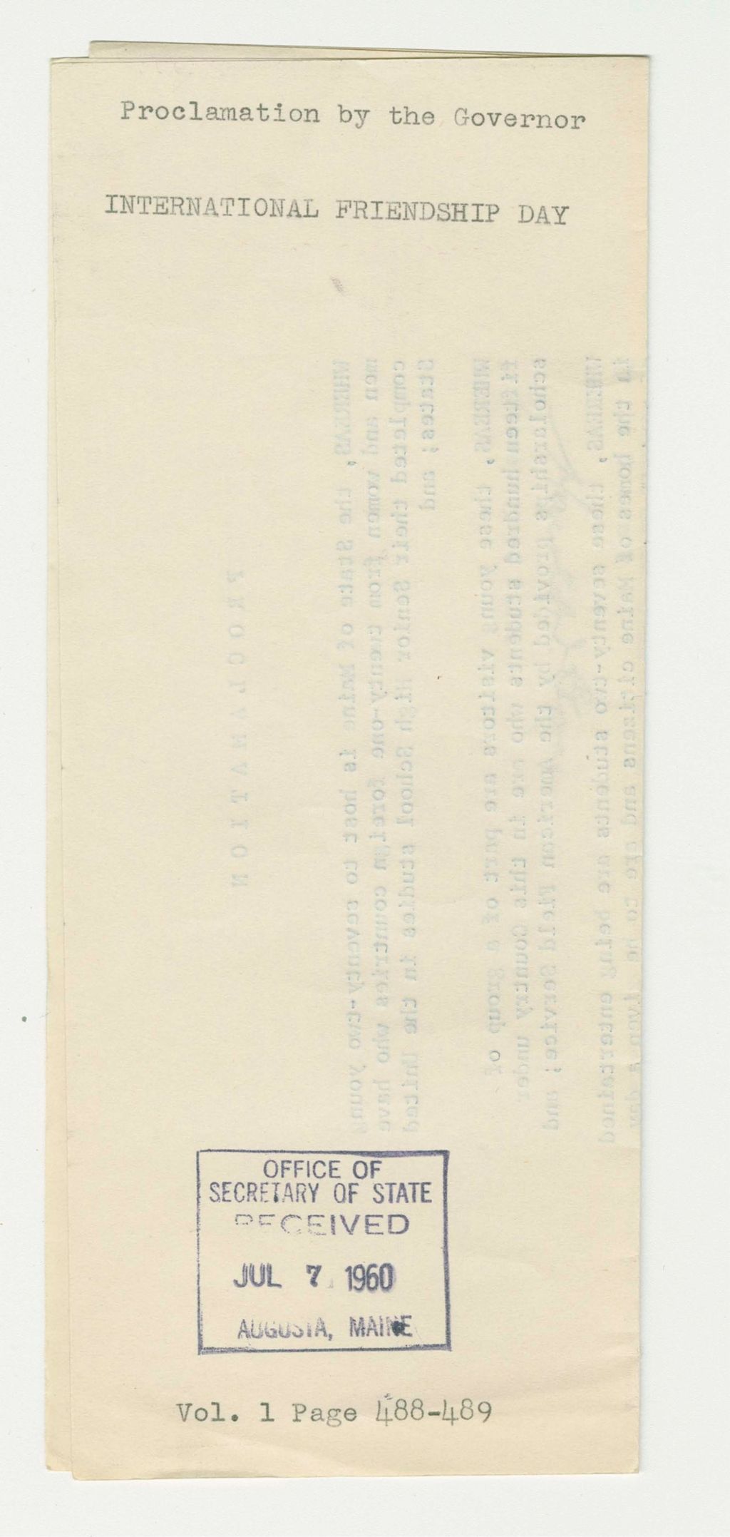 Miniature of International Friendship Day Proclamation