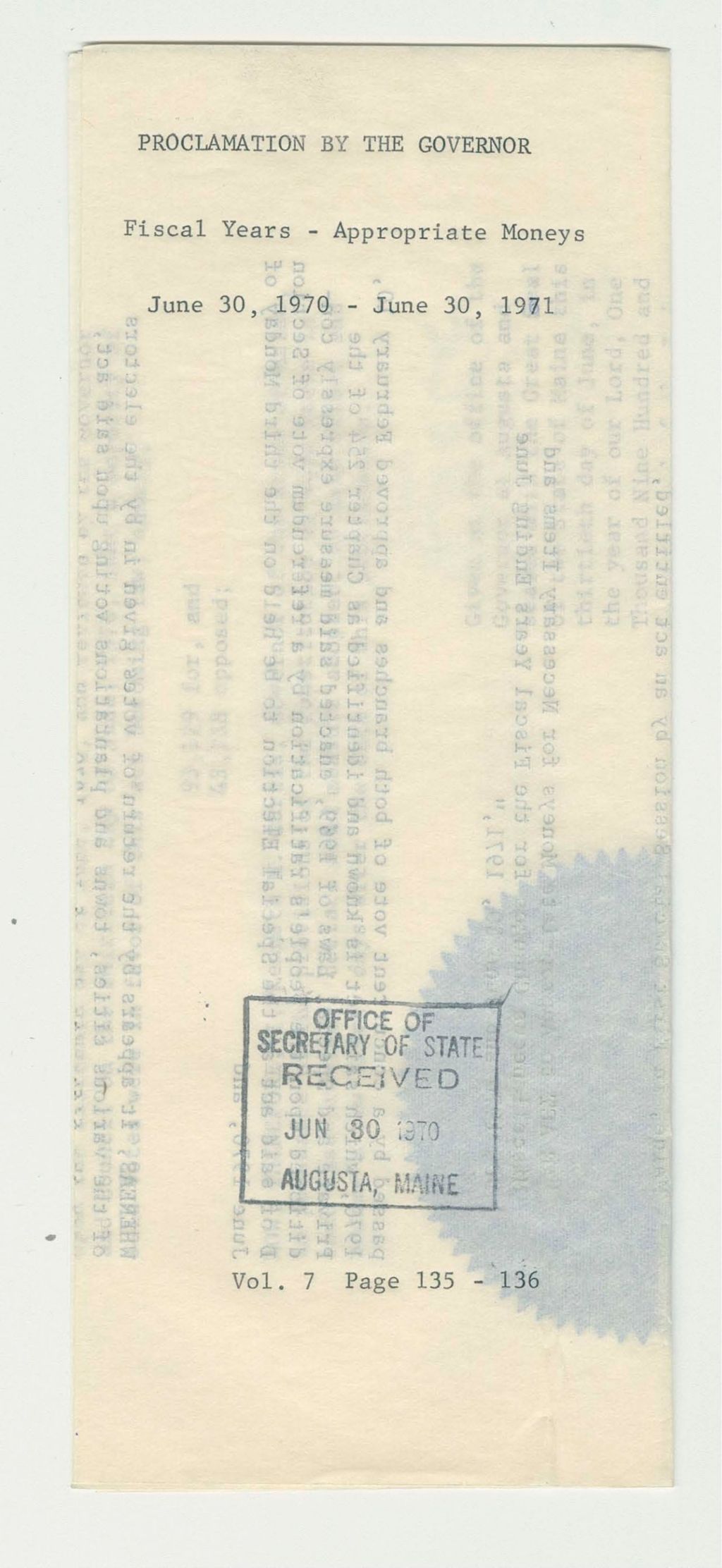 Miniature of Fiscal Years- Appropriate Moneys