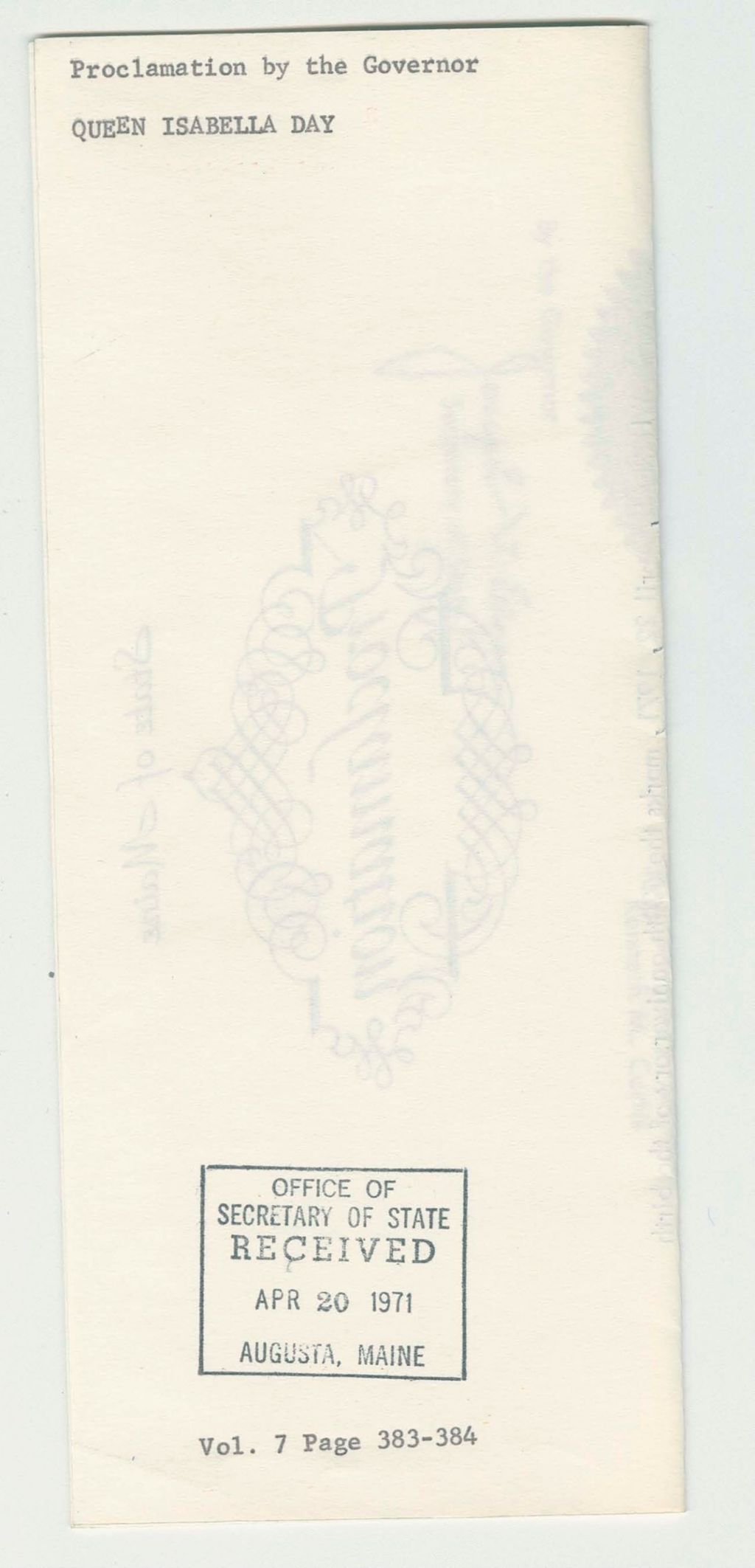Miniature of Queen Isabella Day