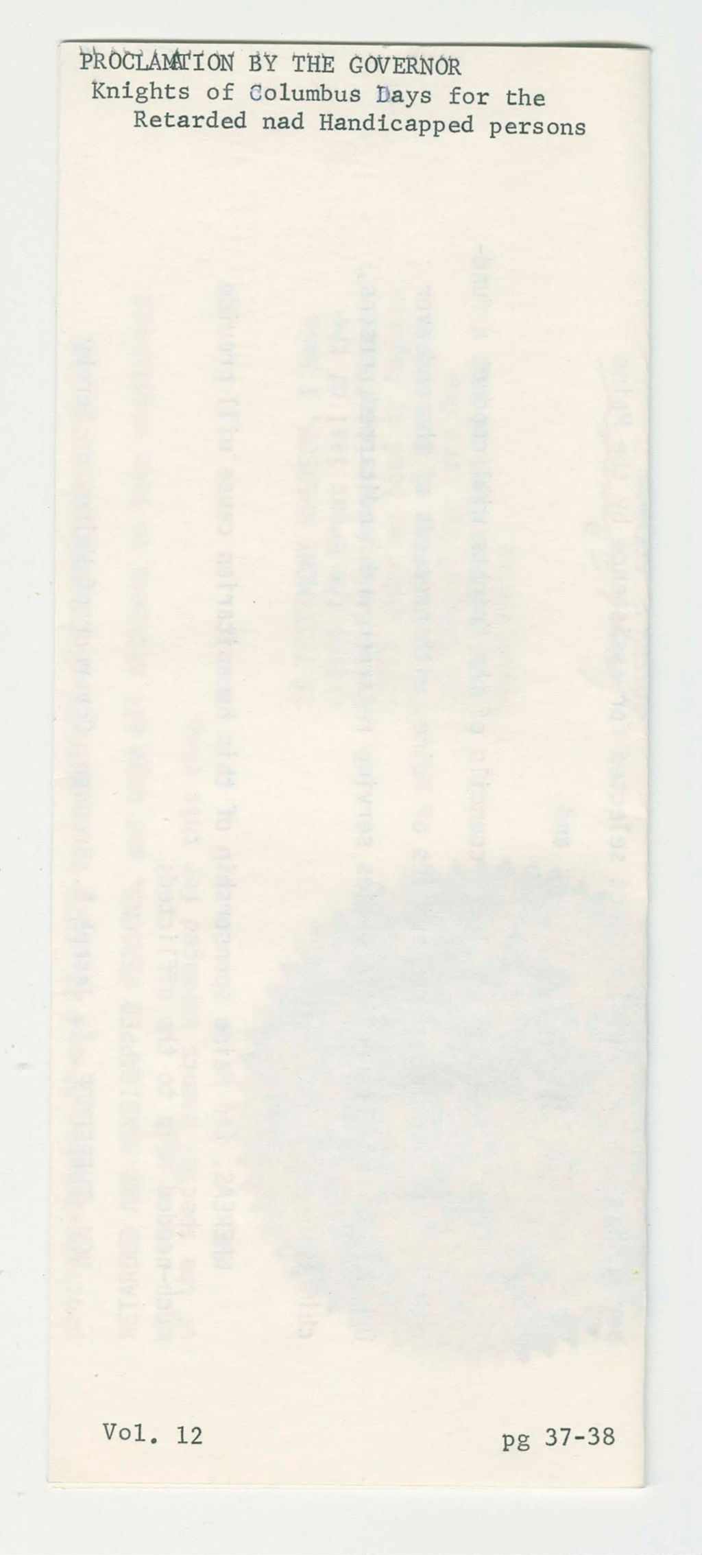 Miniature of Knights of Columbus Days for the Retarded and Handicapped persons