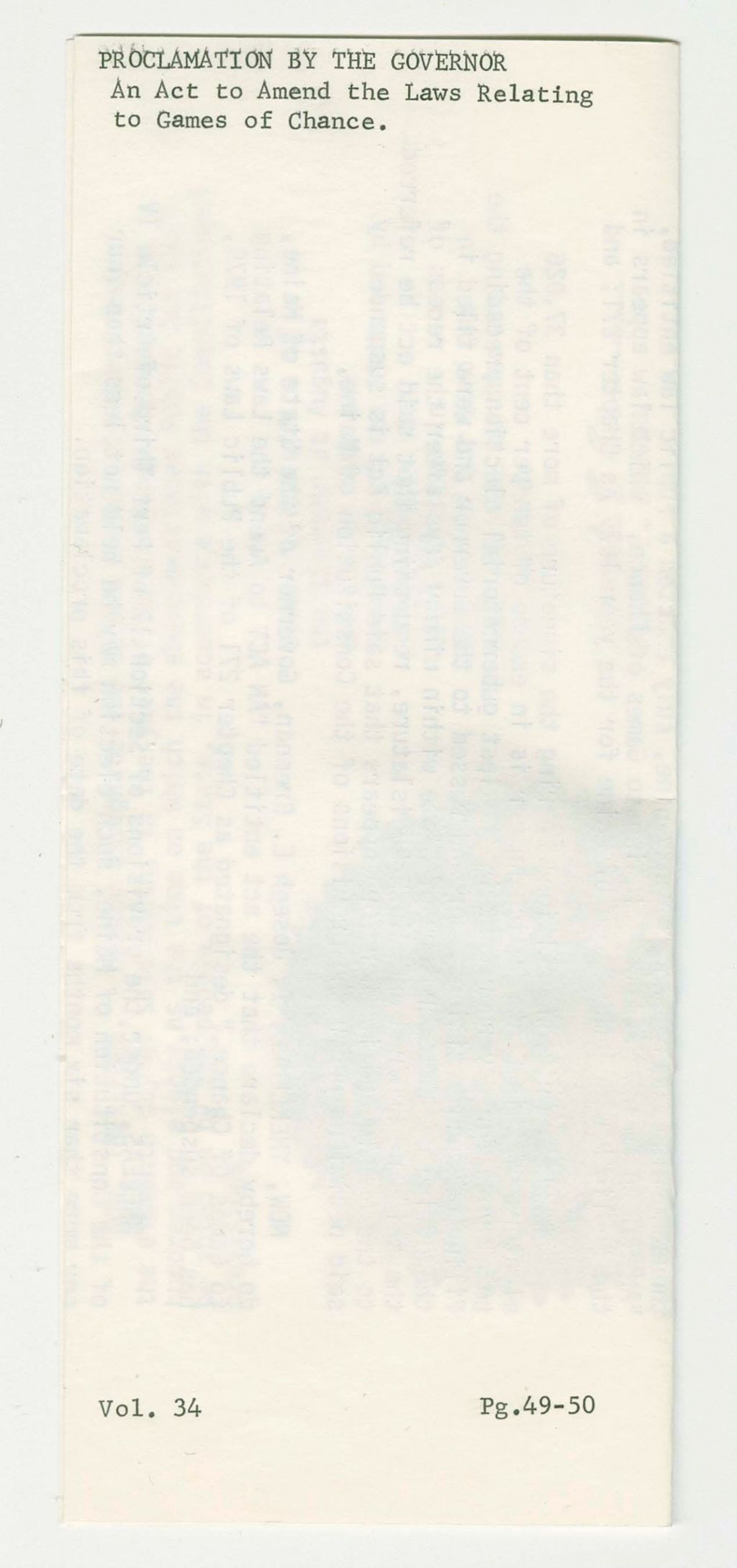 Miniature of An Act to Amend the Laws Relating to Games of Chance
