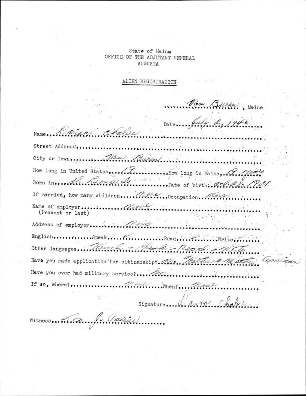 Miniature of Alien Registration- Cholre, Danna (Van Buren, Aroostook County)