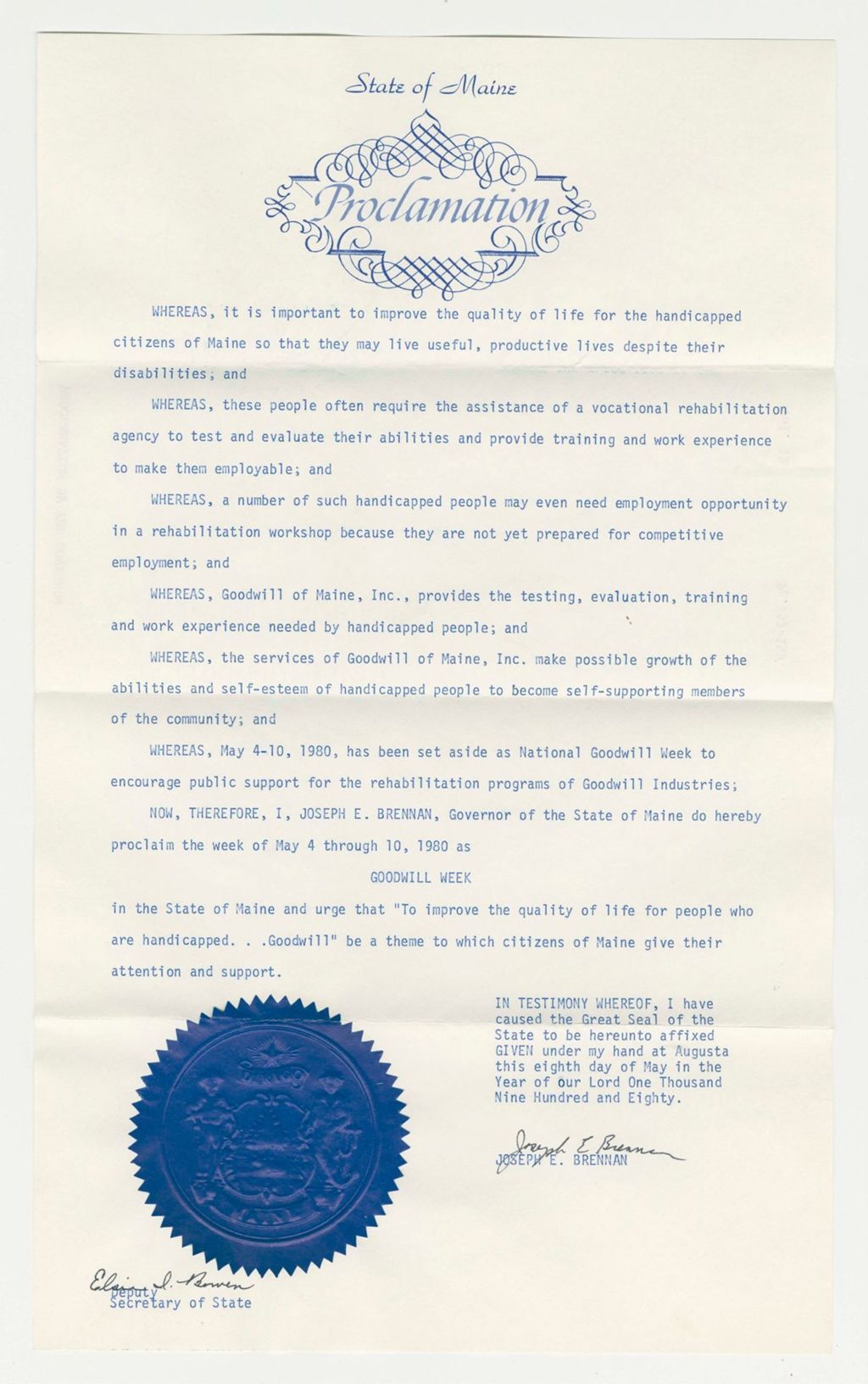 Miniature of Goodwill Week Proclamation