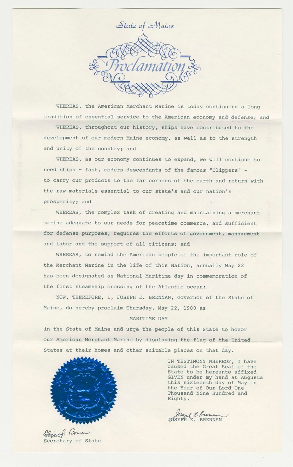 Miniature of Maritime Day Proclamation