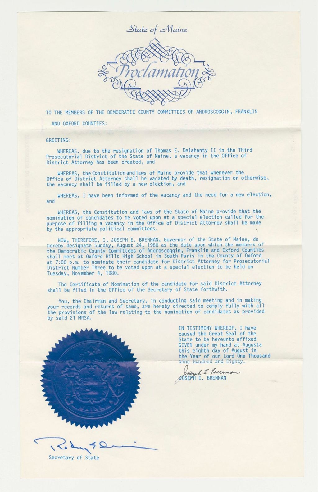 Miniature of New Election due to resignation of Thomas E. Delahanty II