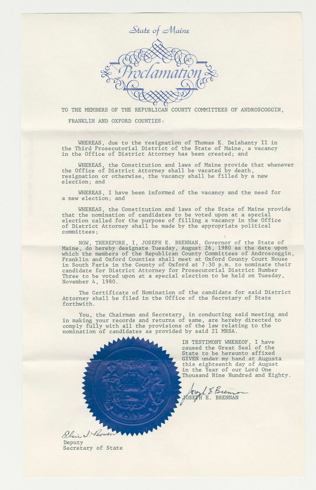 Miniature of New Election due to resignation of Thomas E. Delahanty II