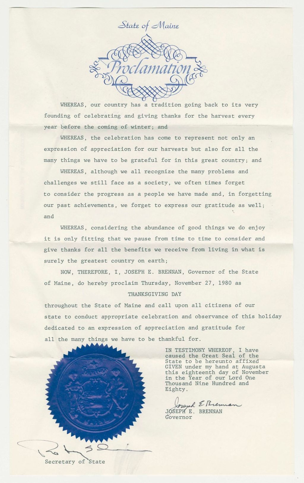 Miniature of Thanksgiving Day Proclamation