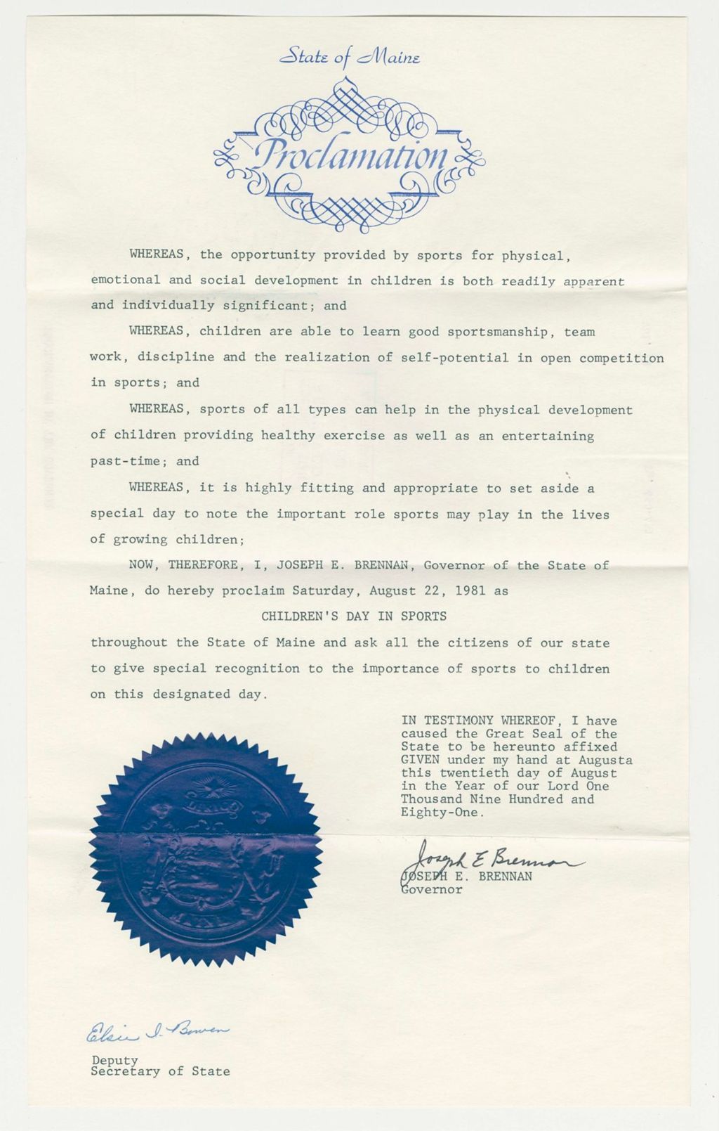 Miniature of Children's Day in Sports Proclamation