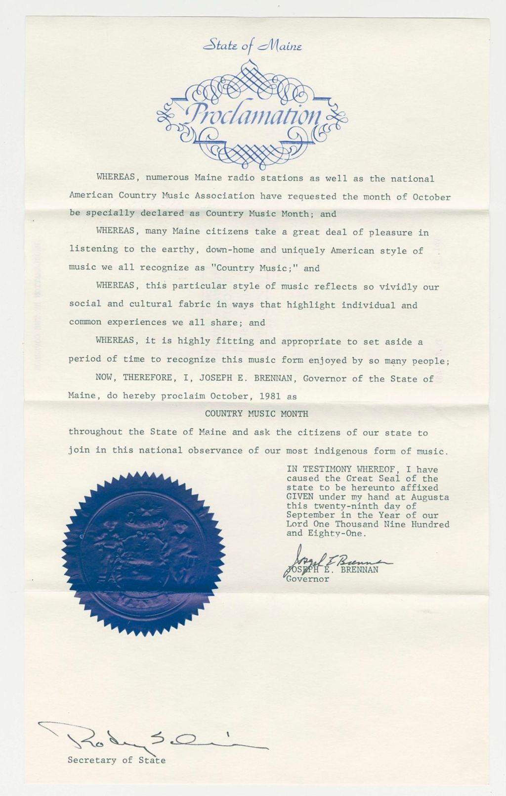 Miniature of Country Music Month Proclamation