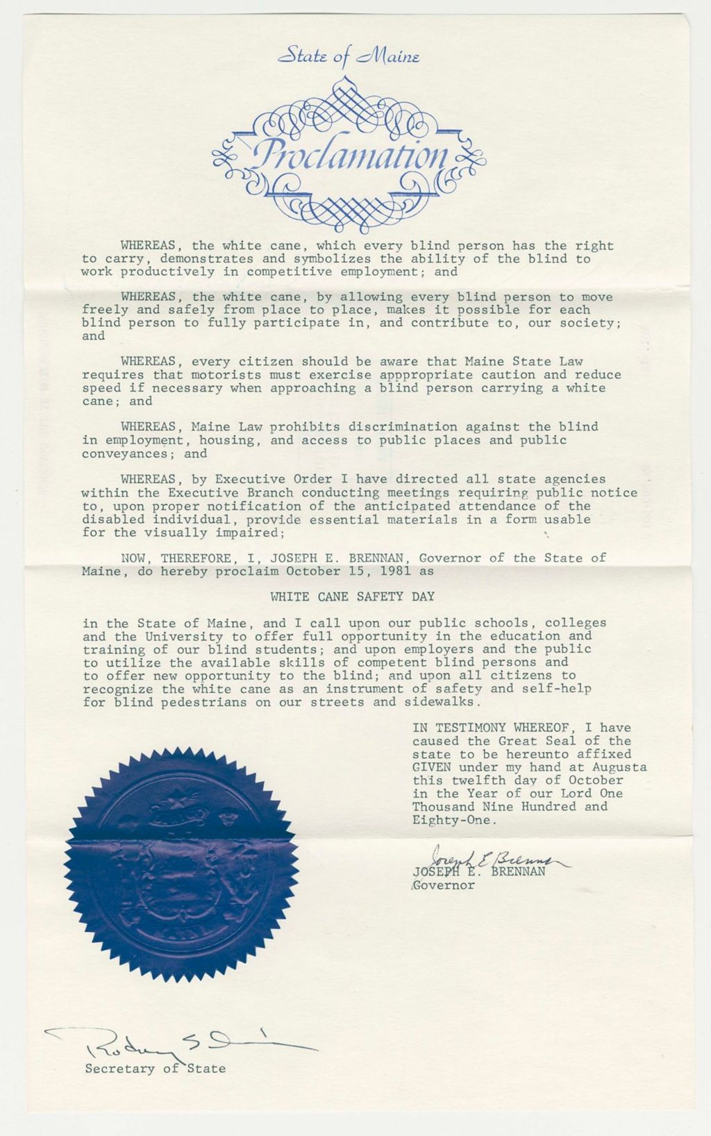 Miniature of White Cane Safety Day Proclamation
