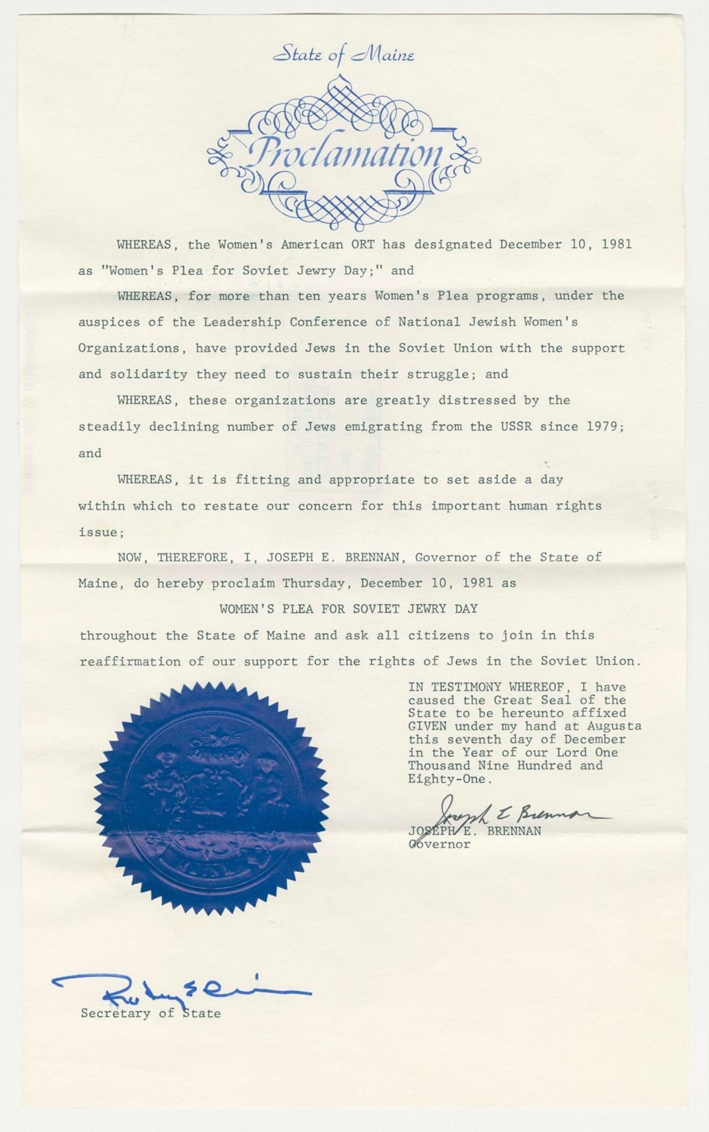 Miniature of Women's Plea for Soviet Jewry Day