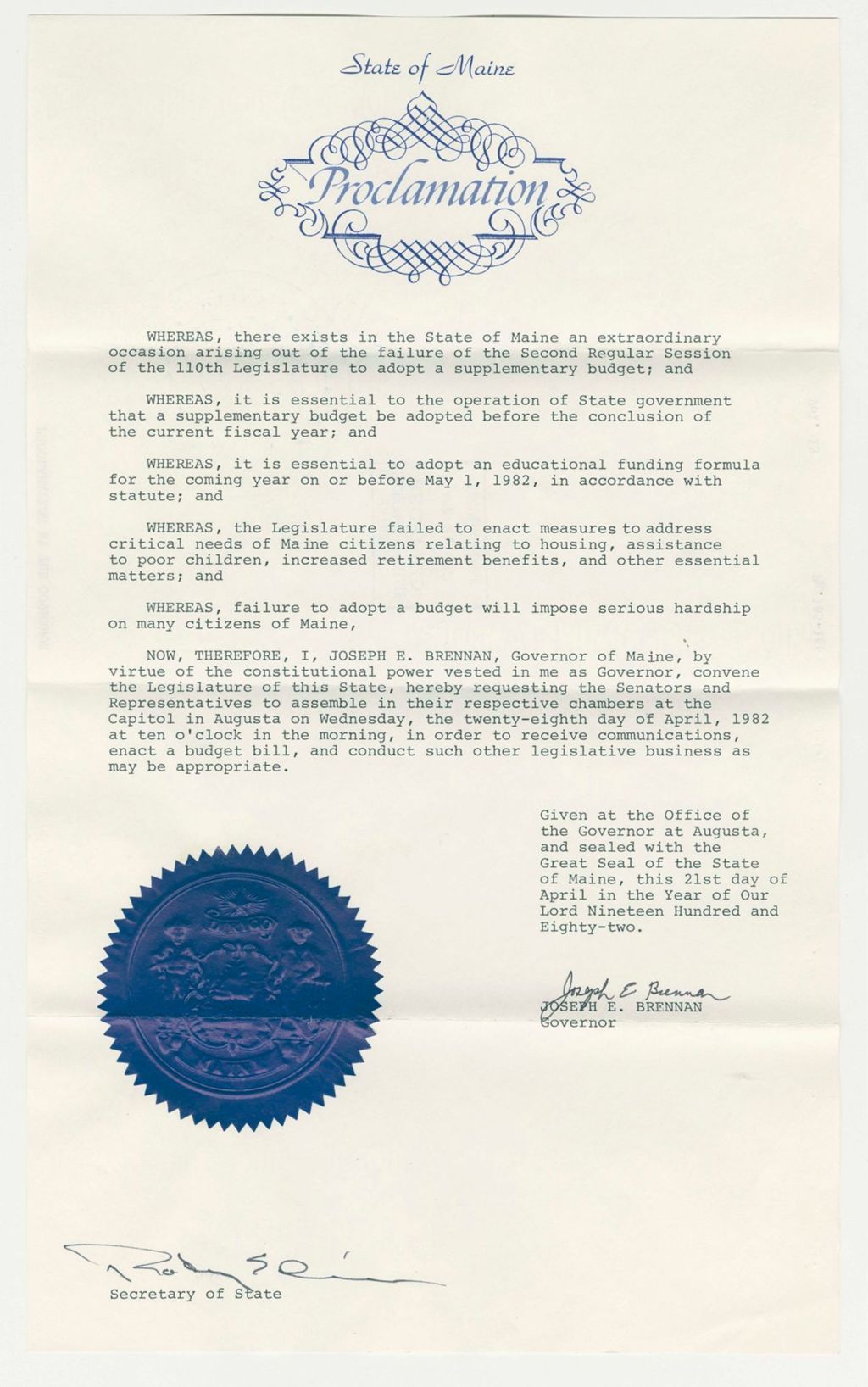 Miniature of Special Legislative Session