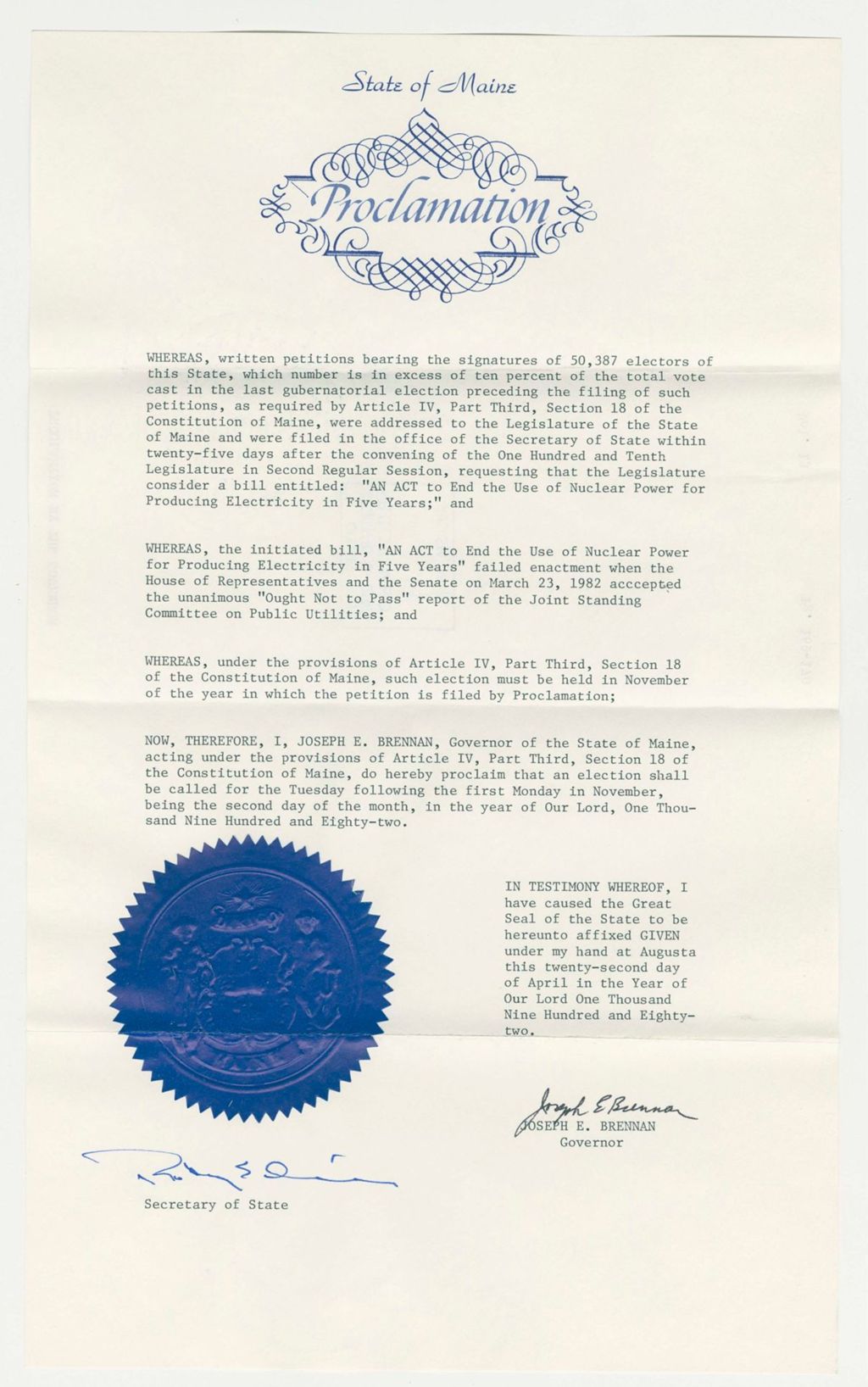 Miniature of Special Election Proclamation