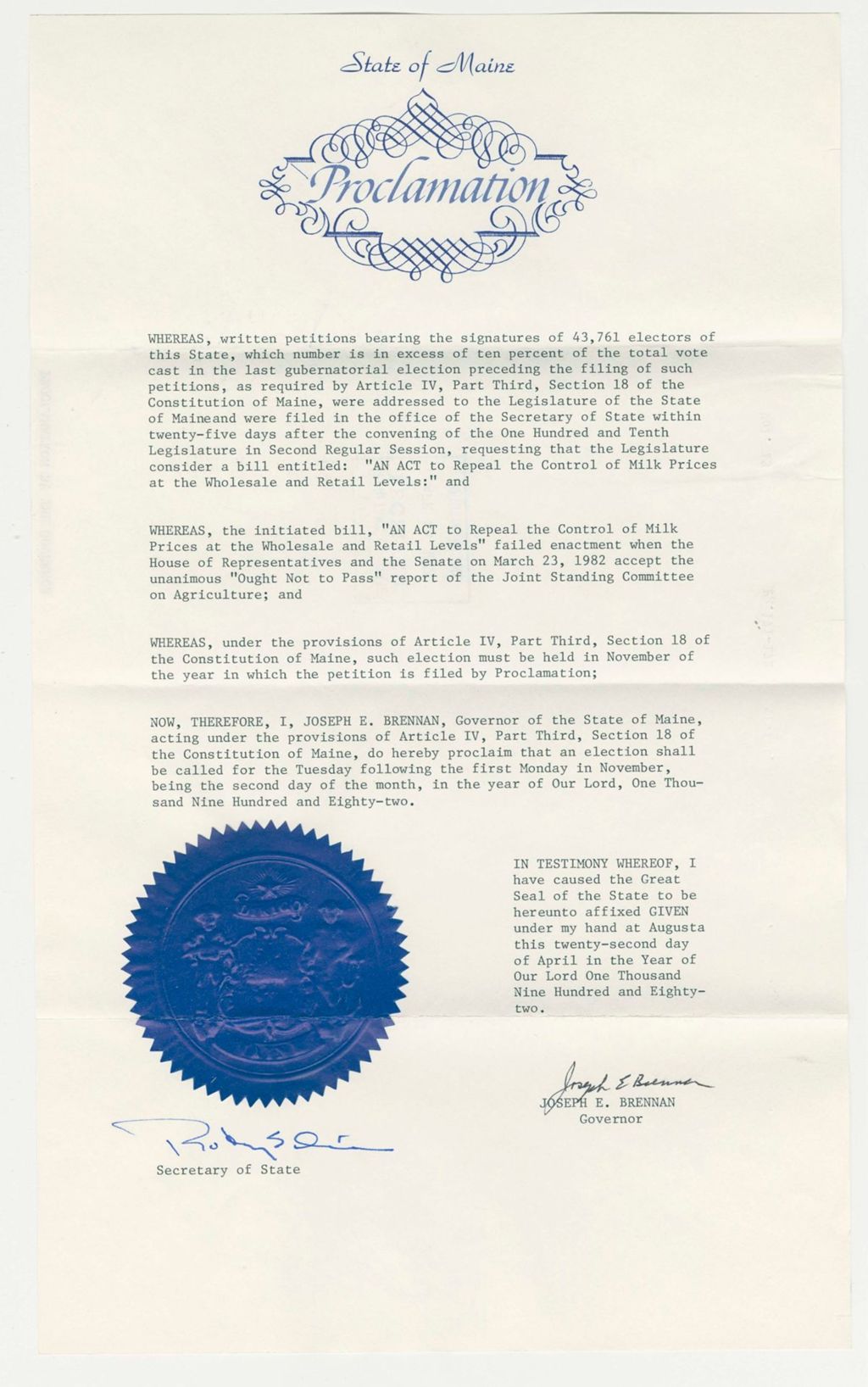 Miniature of Special Election Proclamation