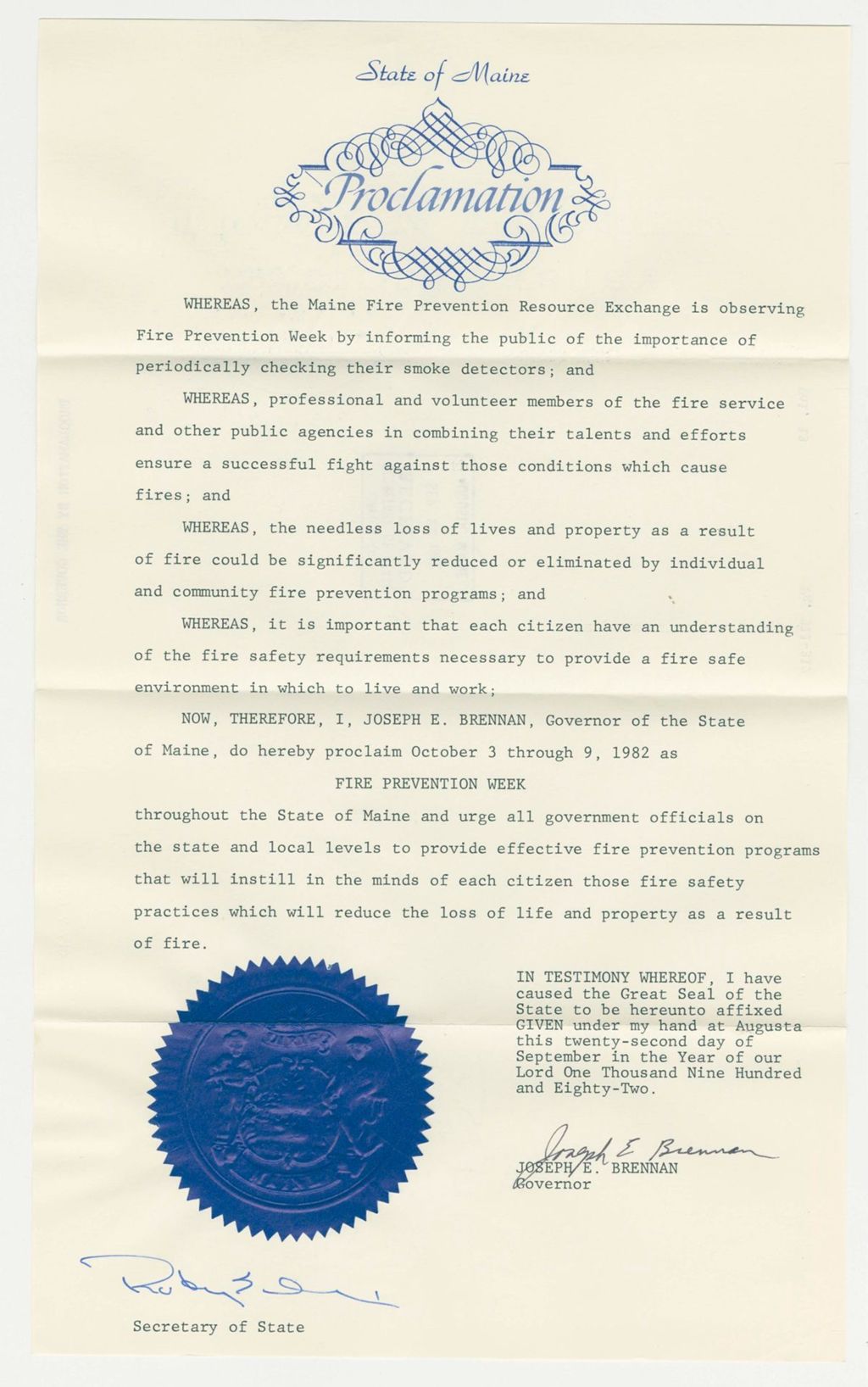 Miniature of Fire Prevention Week Proclamation