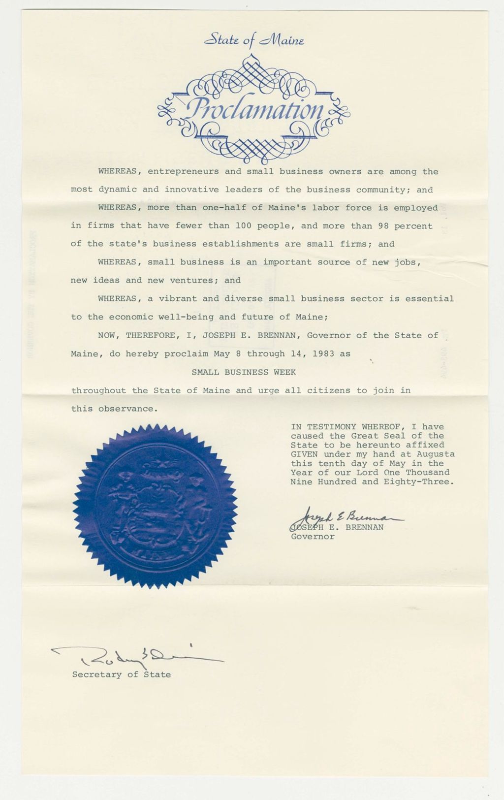 Miniature of Small Business Week Proclamation
