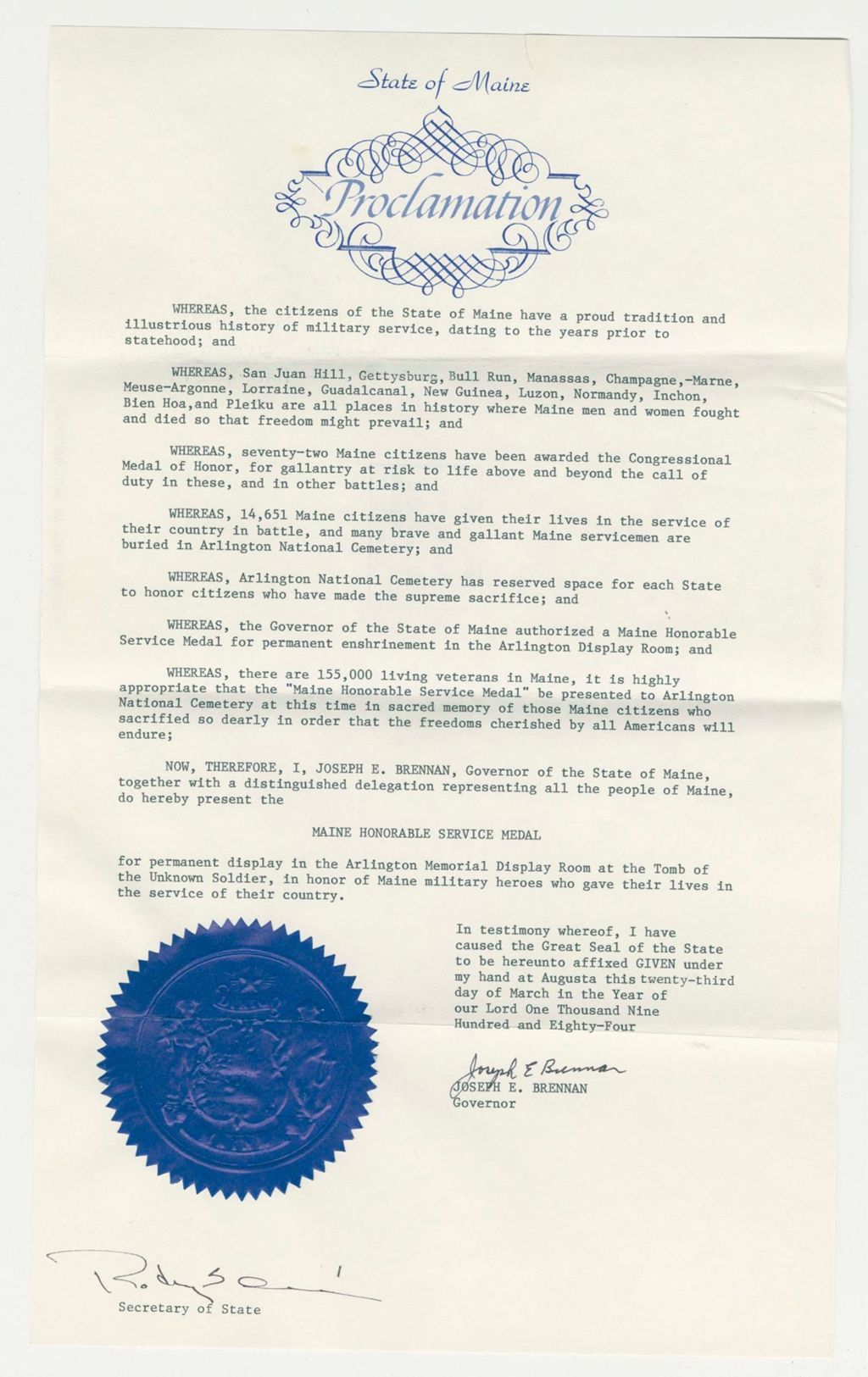 Miniature of Maine Honorable Service Medal