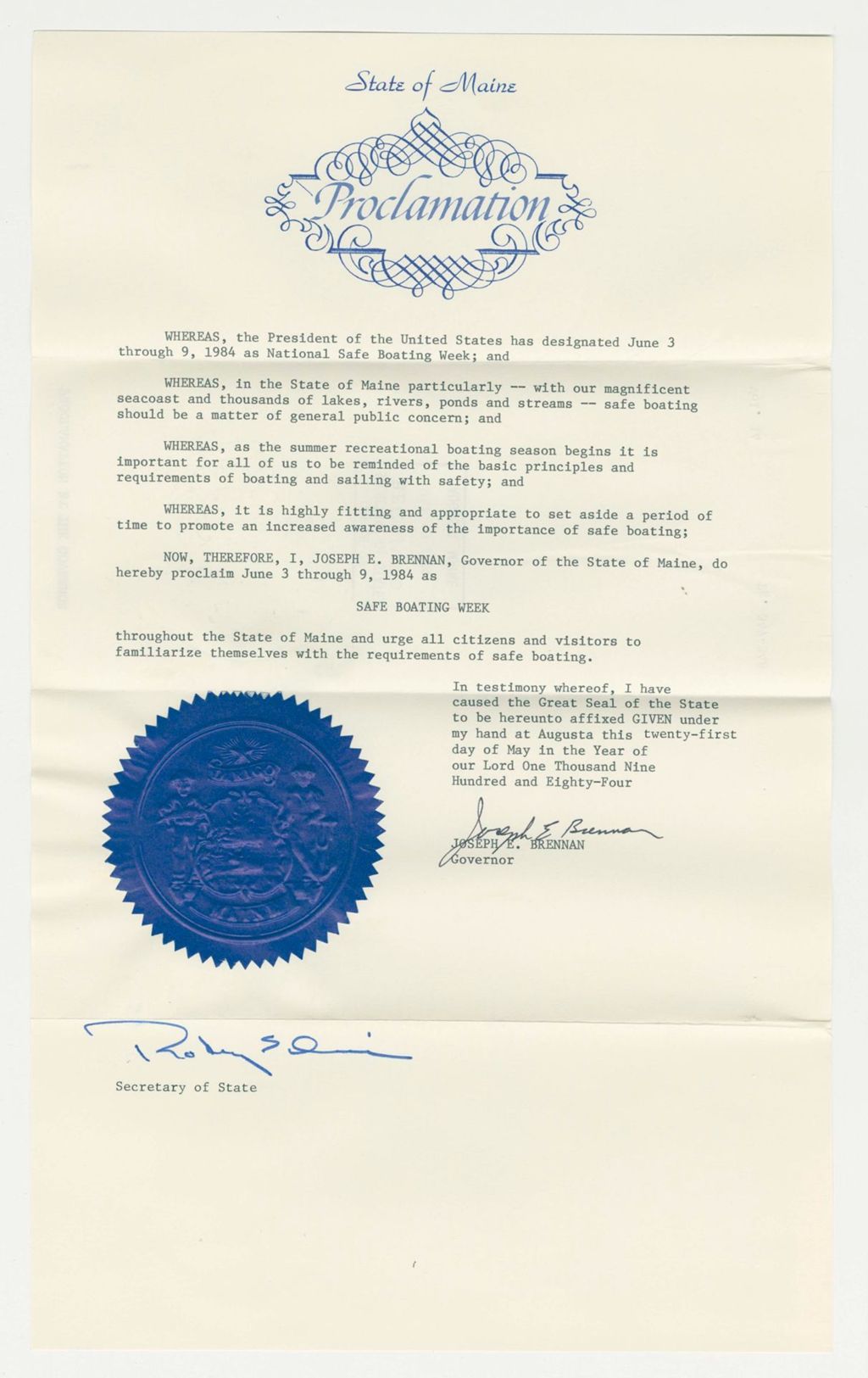 Miniature of Safe Boating Week Proclamation