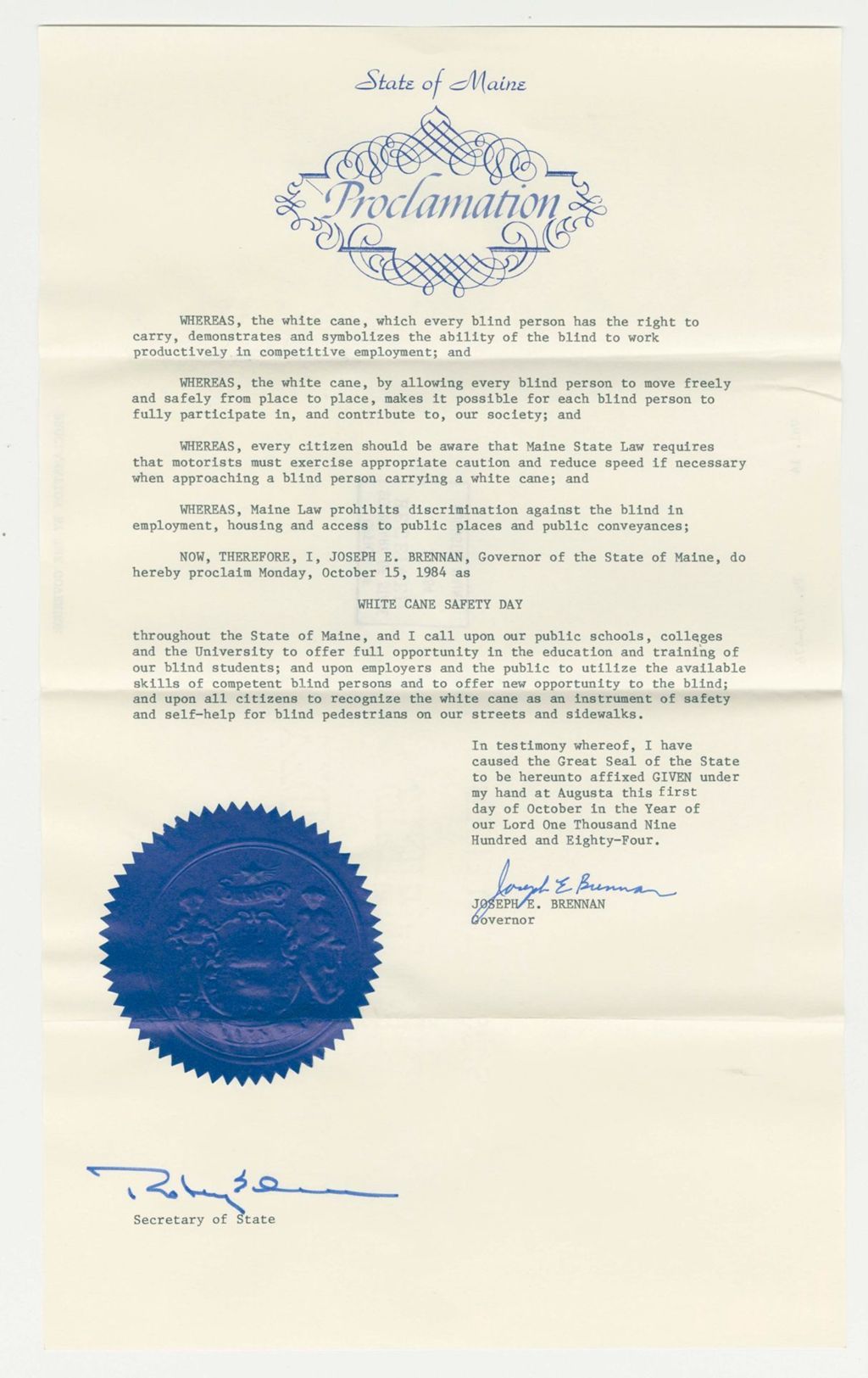Miniature of White Cane Safety Day Proclamation