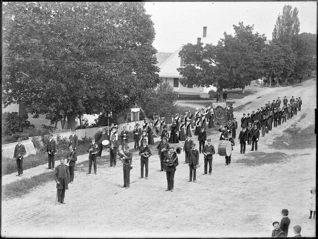 Miniature of Marching band posed on a local town street