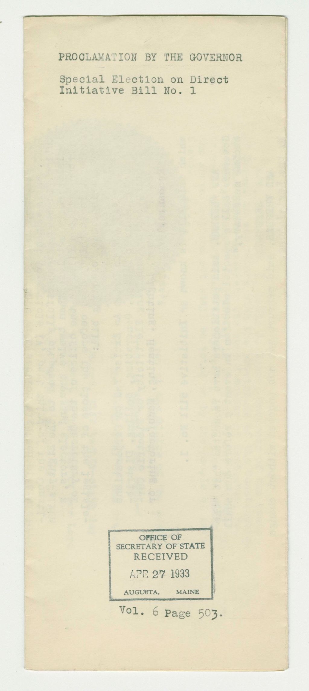 Miniature of Special Election on Direct Initiative Bill No. 1