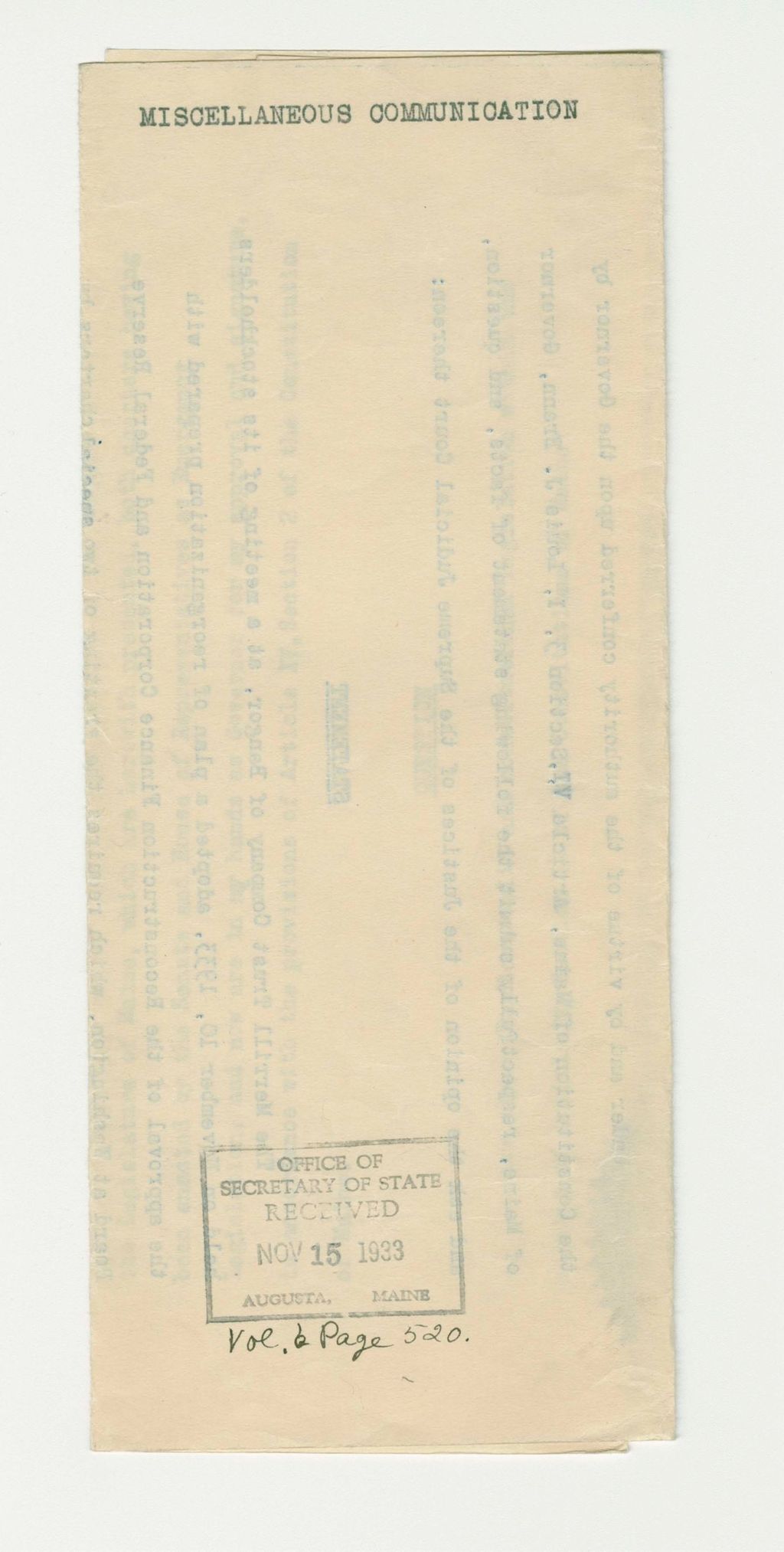 Miniature of Merrill Trust Company Communication