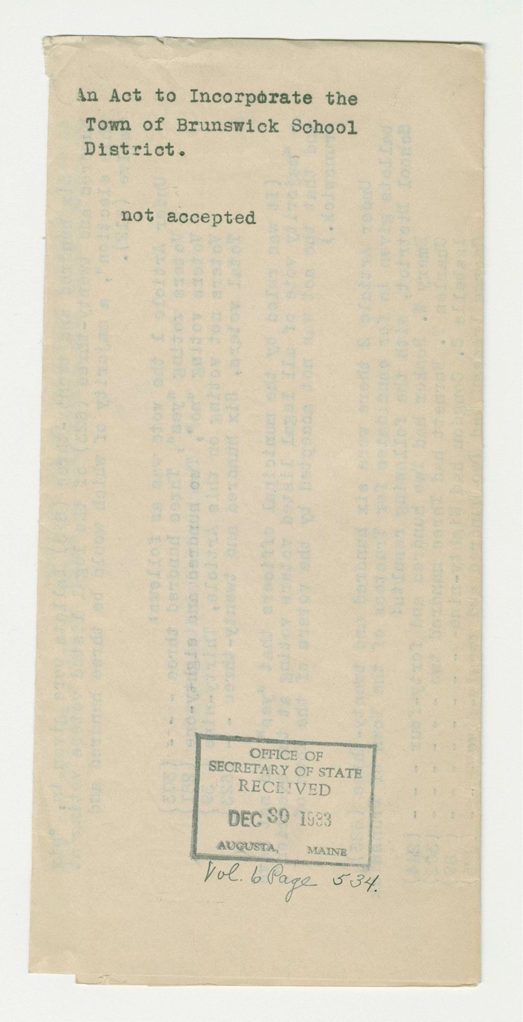 Miniature of An Act to Incorporate the Town of Brunswick School District