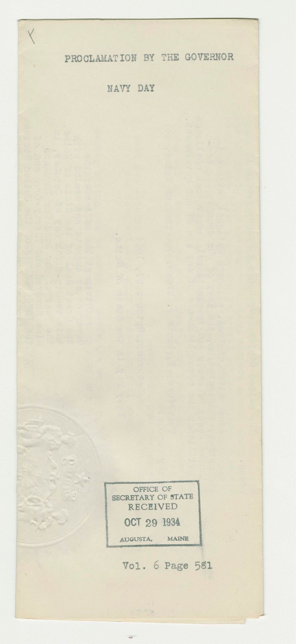 Miniature of Navy Day Proclamation