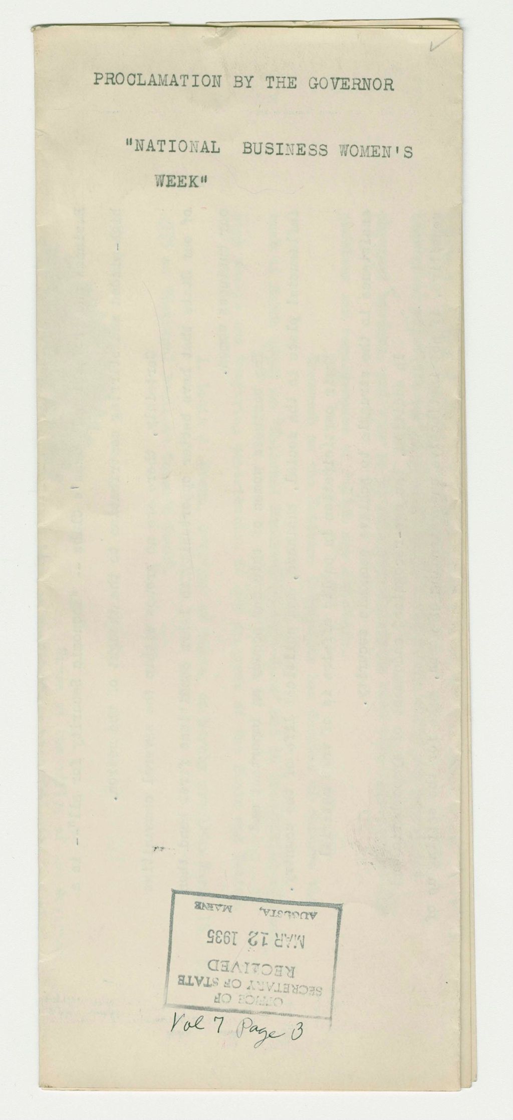 Miniature of National Business Women's Week Proclamation