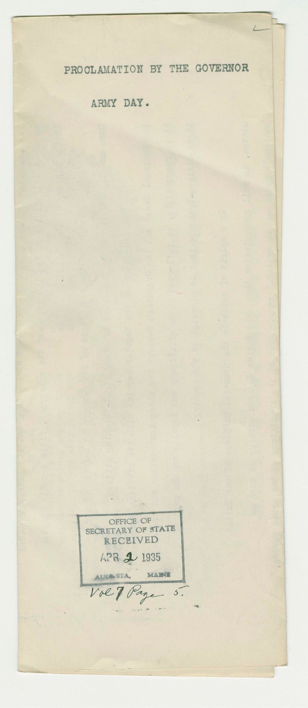 Miniature of Army Day Proclamation