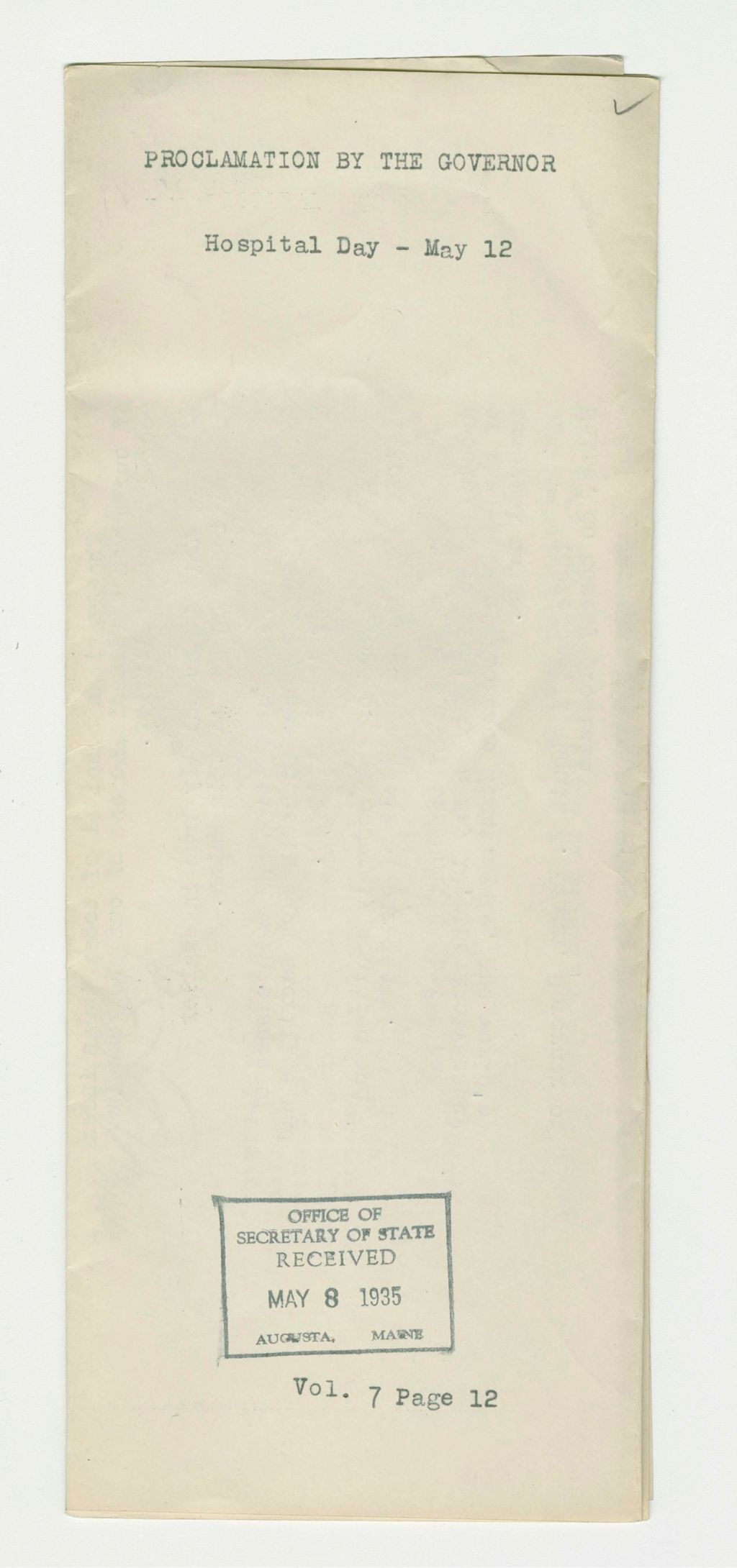 Miniature of Hospital Day Proclamation
