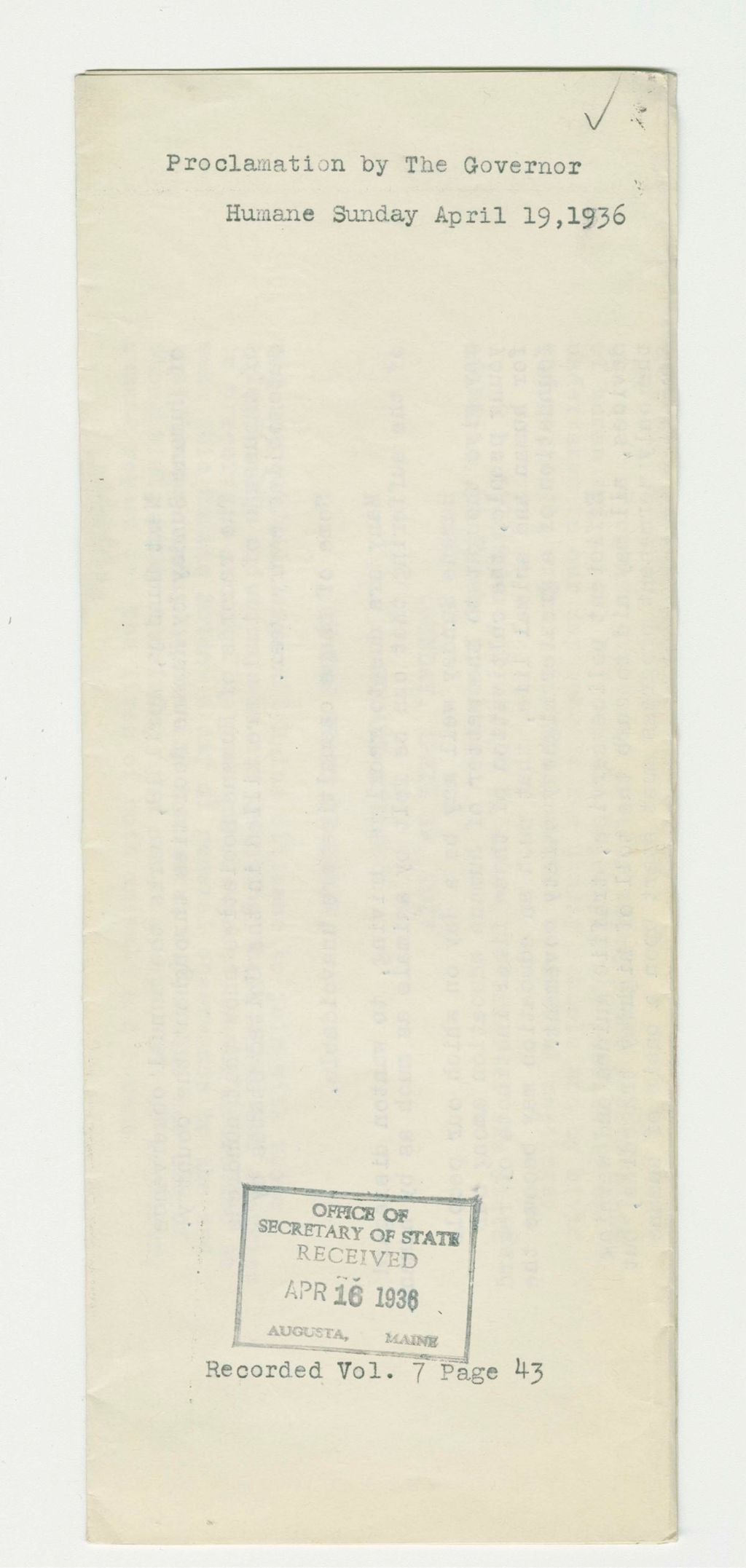 Miniature of Humane Sunday Proclamation
