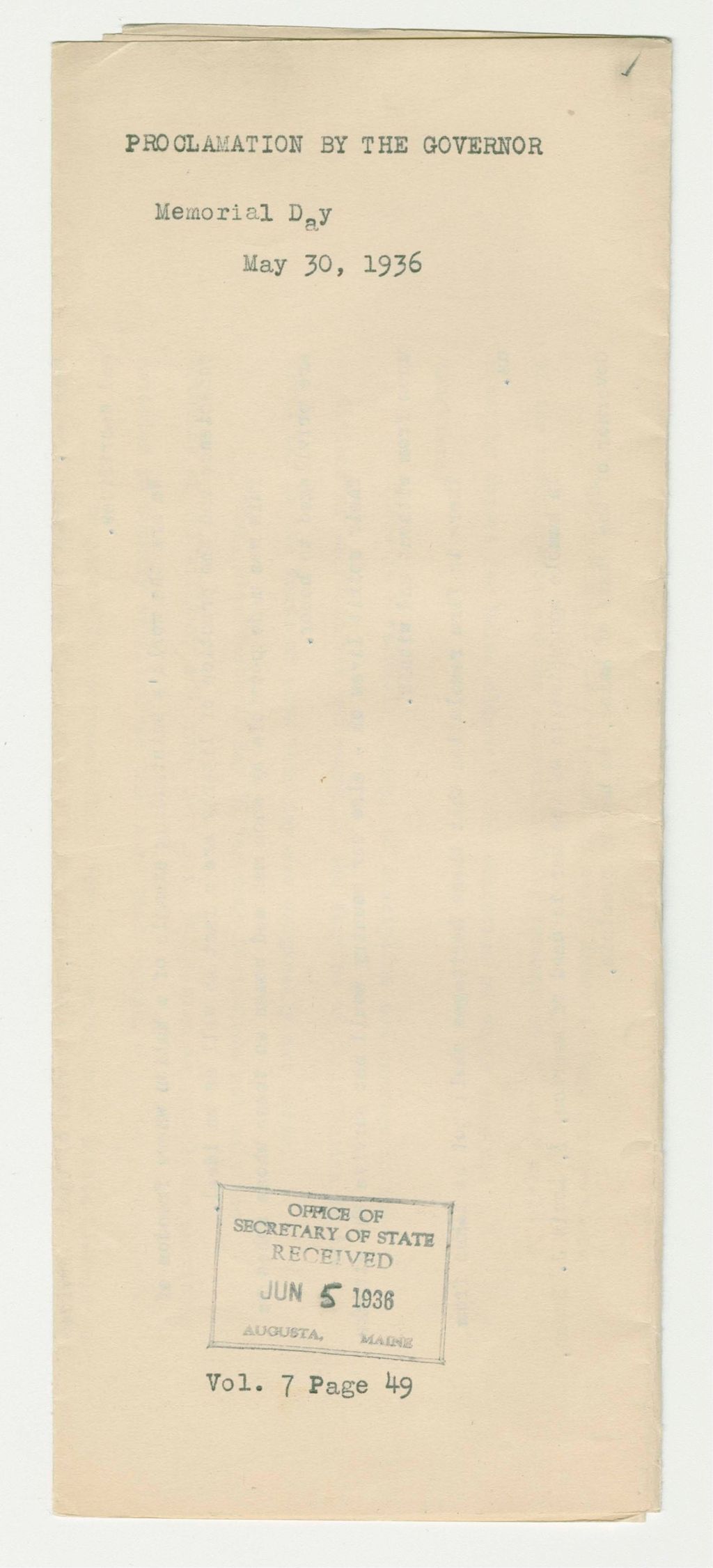 Miniature of Memorial Day Proclamation
