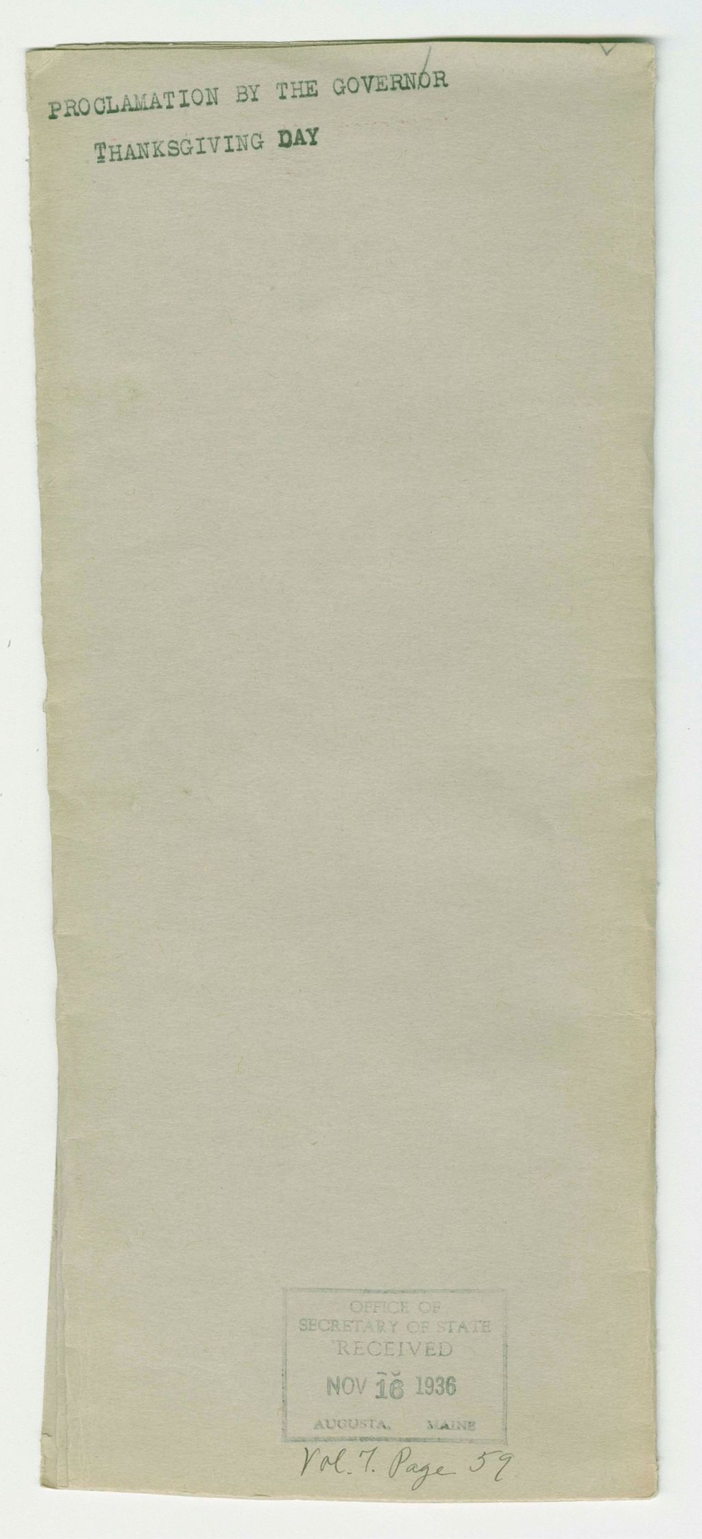 Miniature of Thanksgiving Day Proclamation