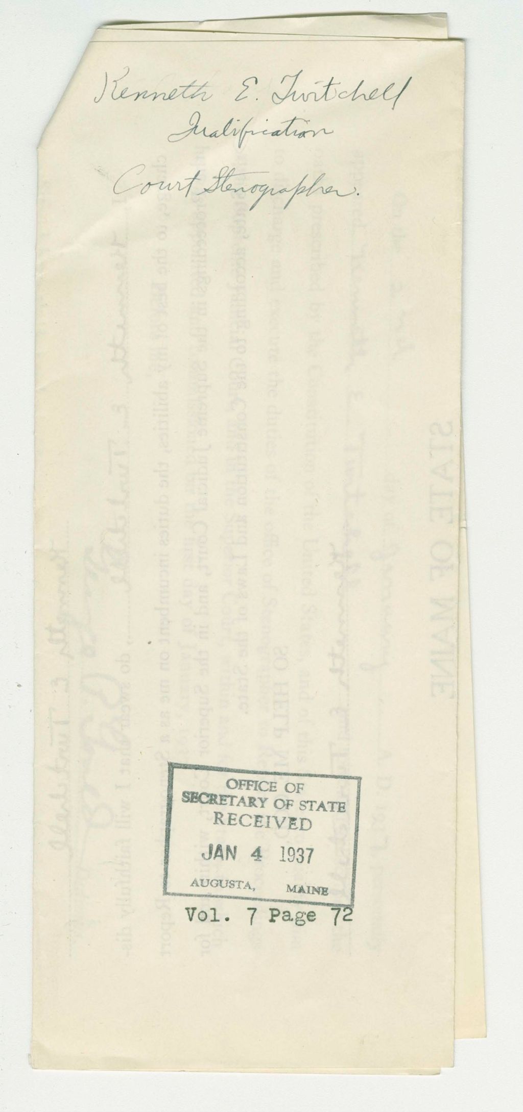 Miniature of Kenneth E. Twitchell Judification Court Stenographer