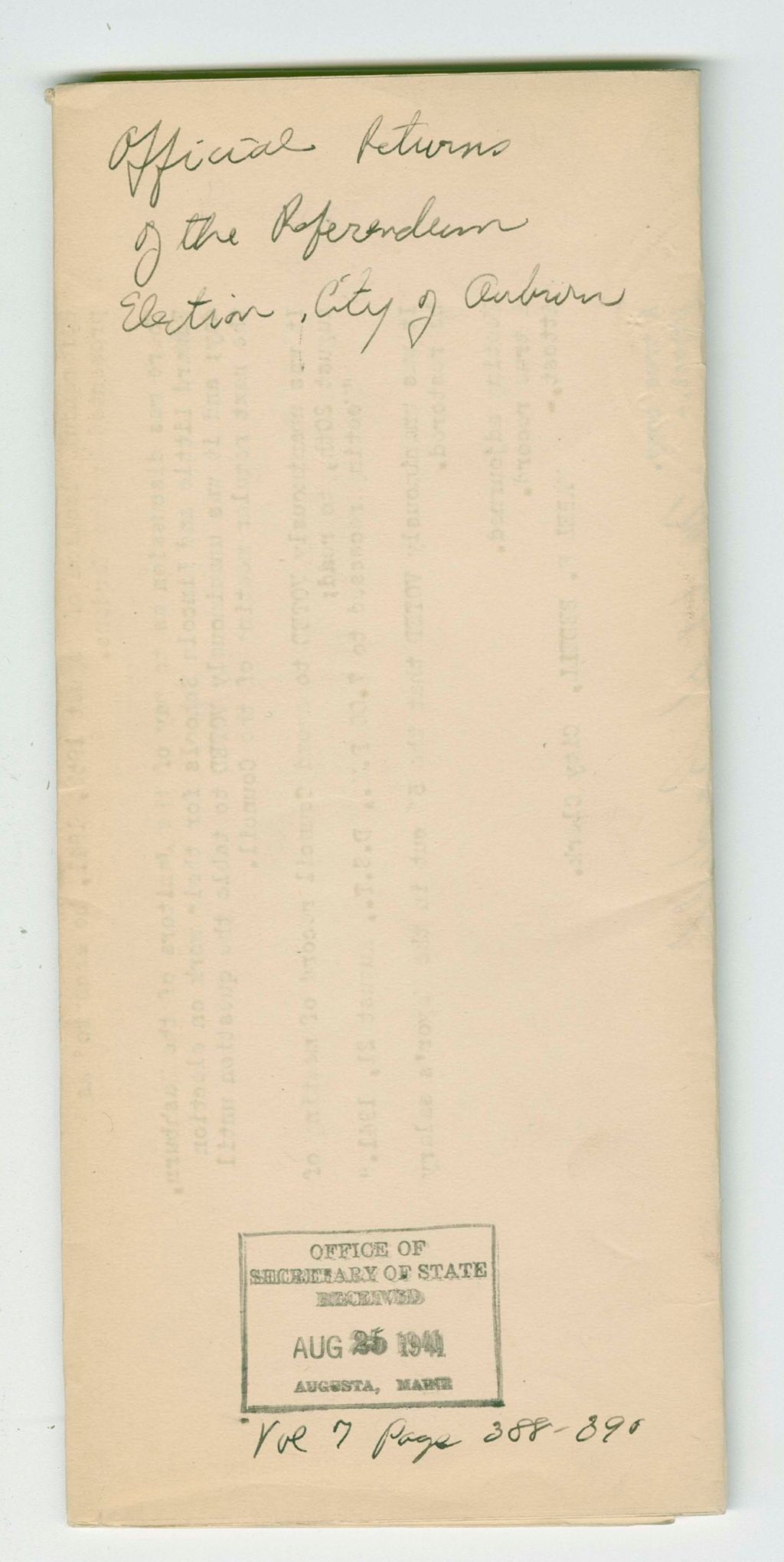 Miniature of Official Returns of the Referendum Election, City of Auburn