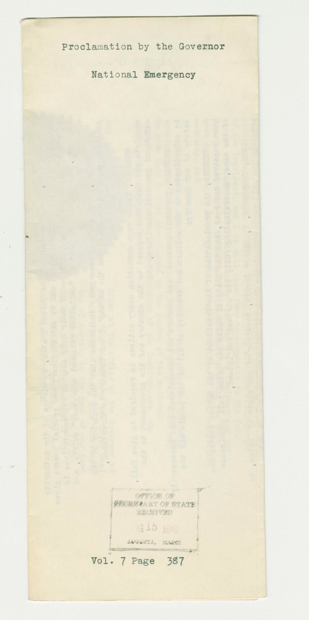 Miniature of National Emergency Proclamation